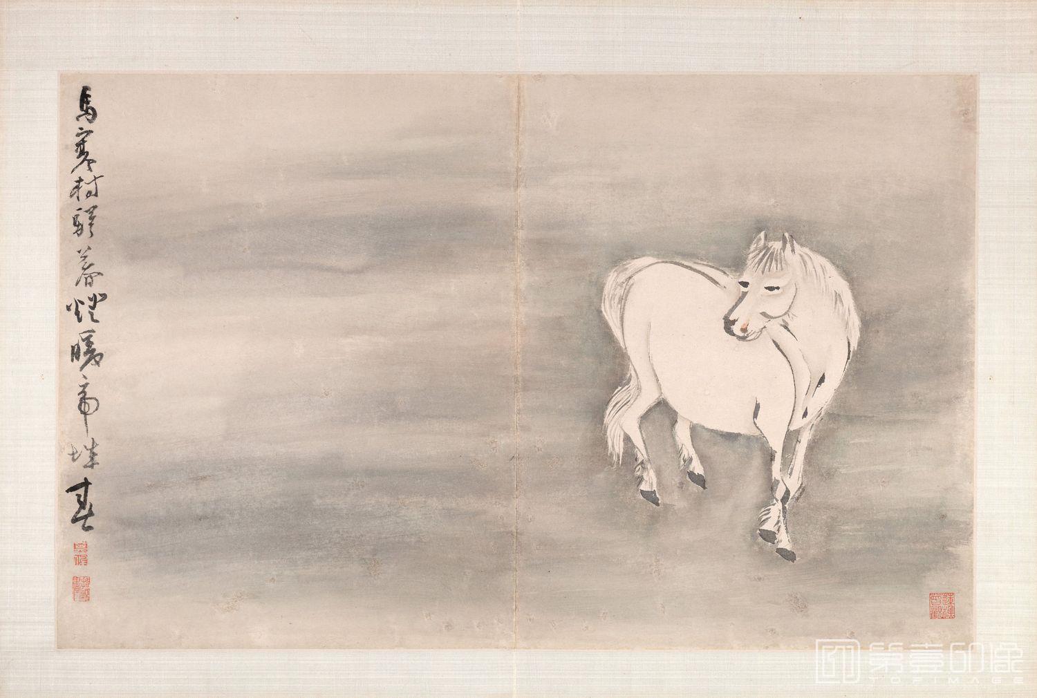 国画-指画-白马-35.89x57.31cm