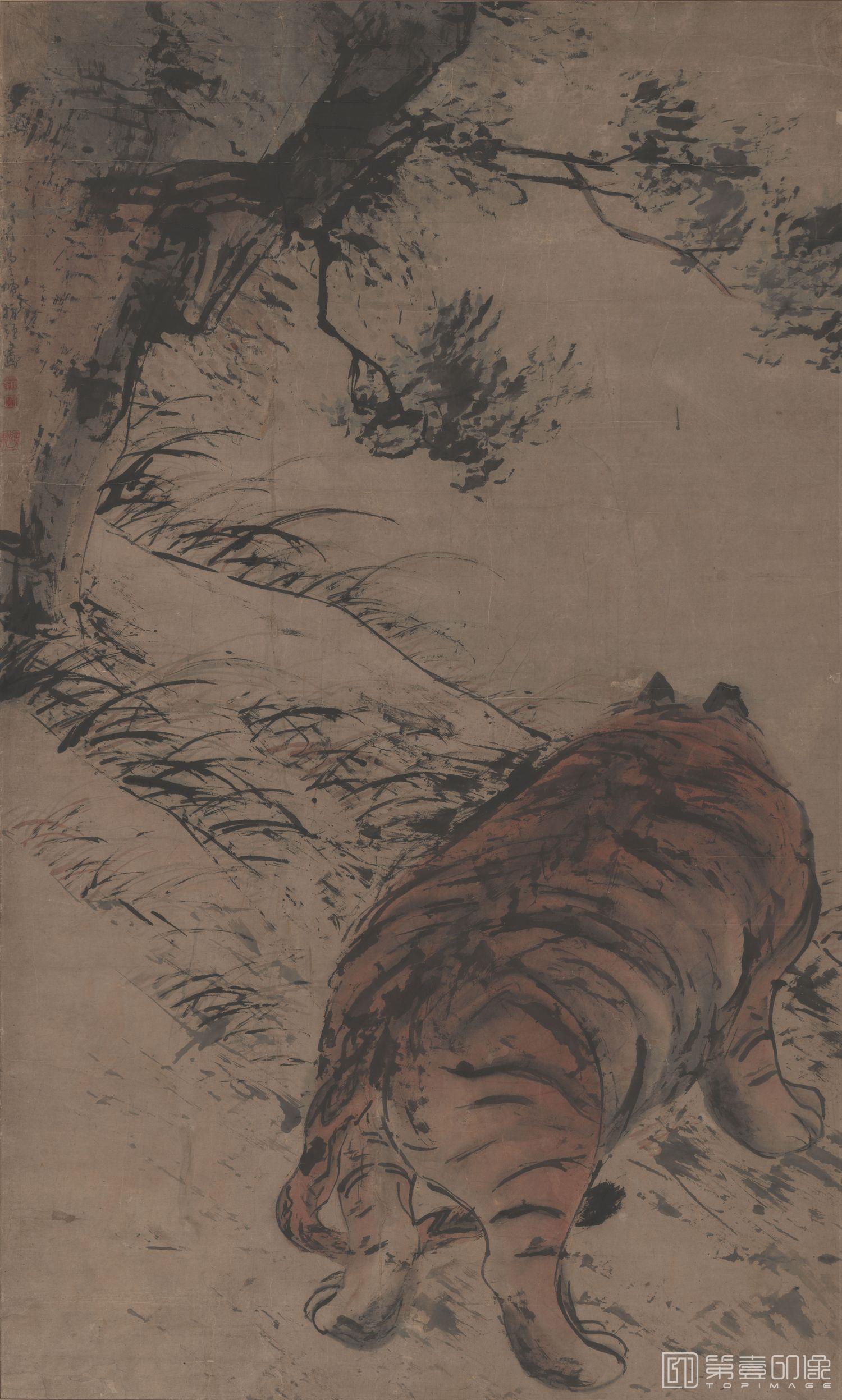 国画-猛虎图轴-141X85