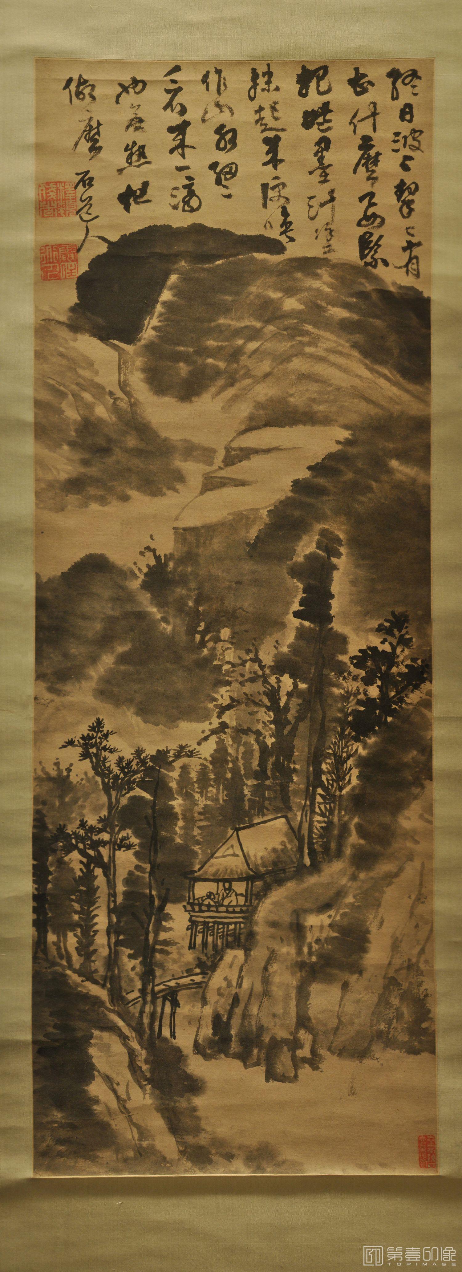 国画-泼墨溪山图轴-77.2×27