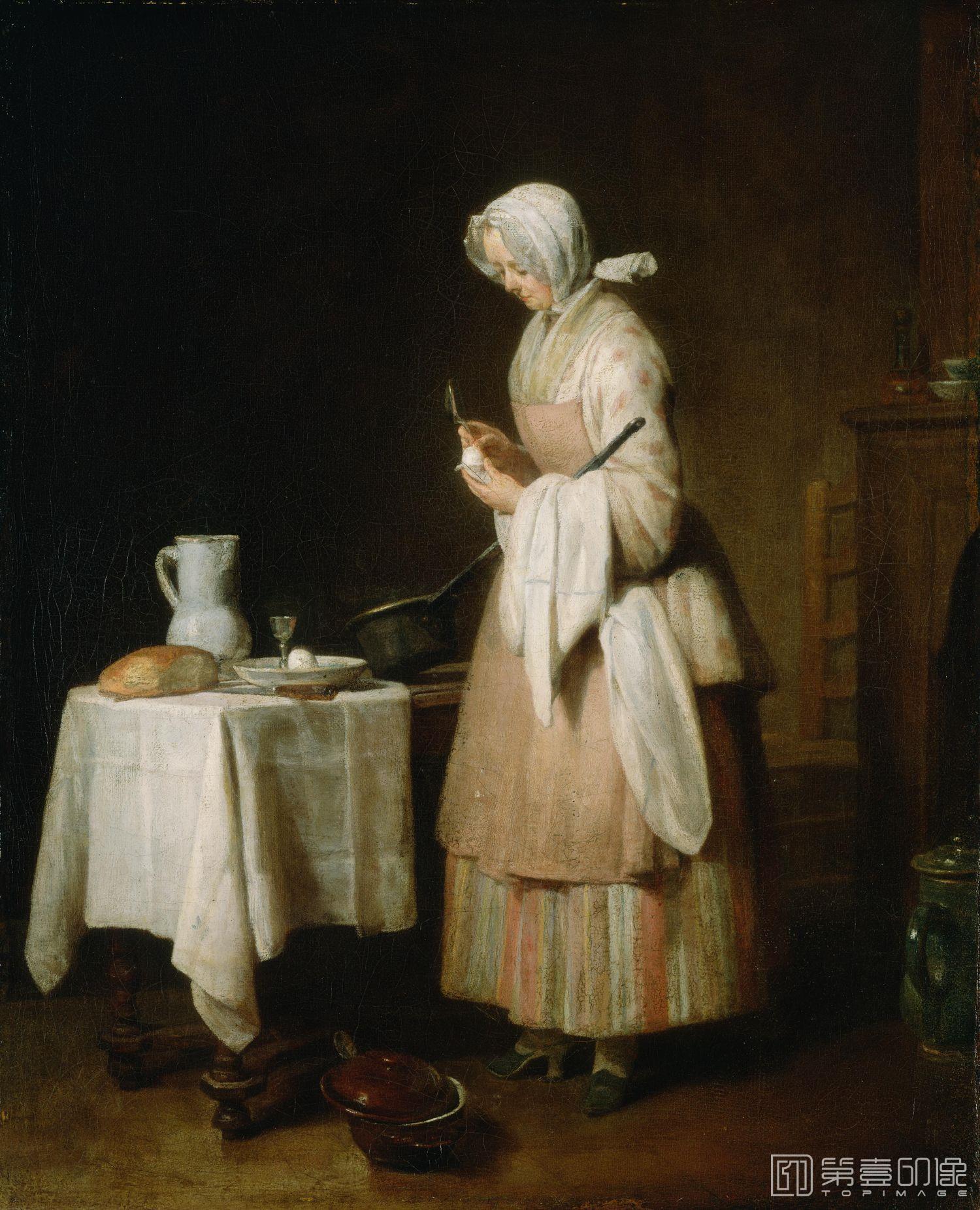 油画-西方-夏尔丹-油画-Attentive Nurse