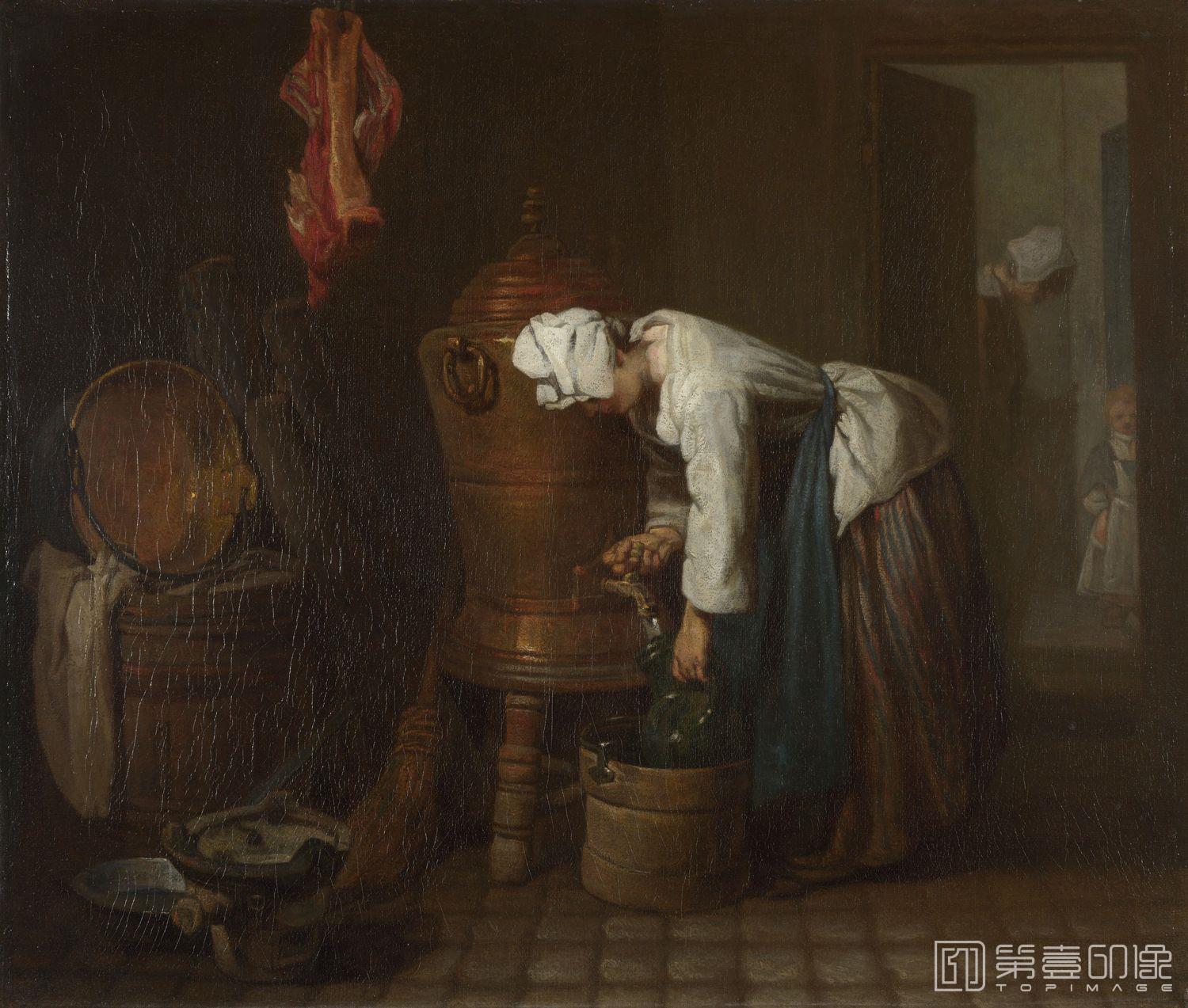 油画-西方-夏尔丹-油画-La Fontaine (The Water Cistern)