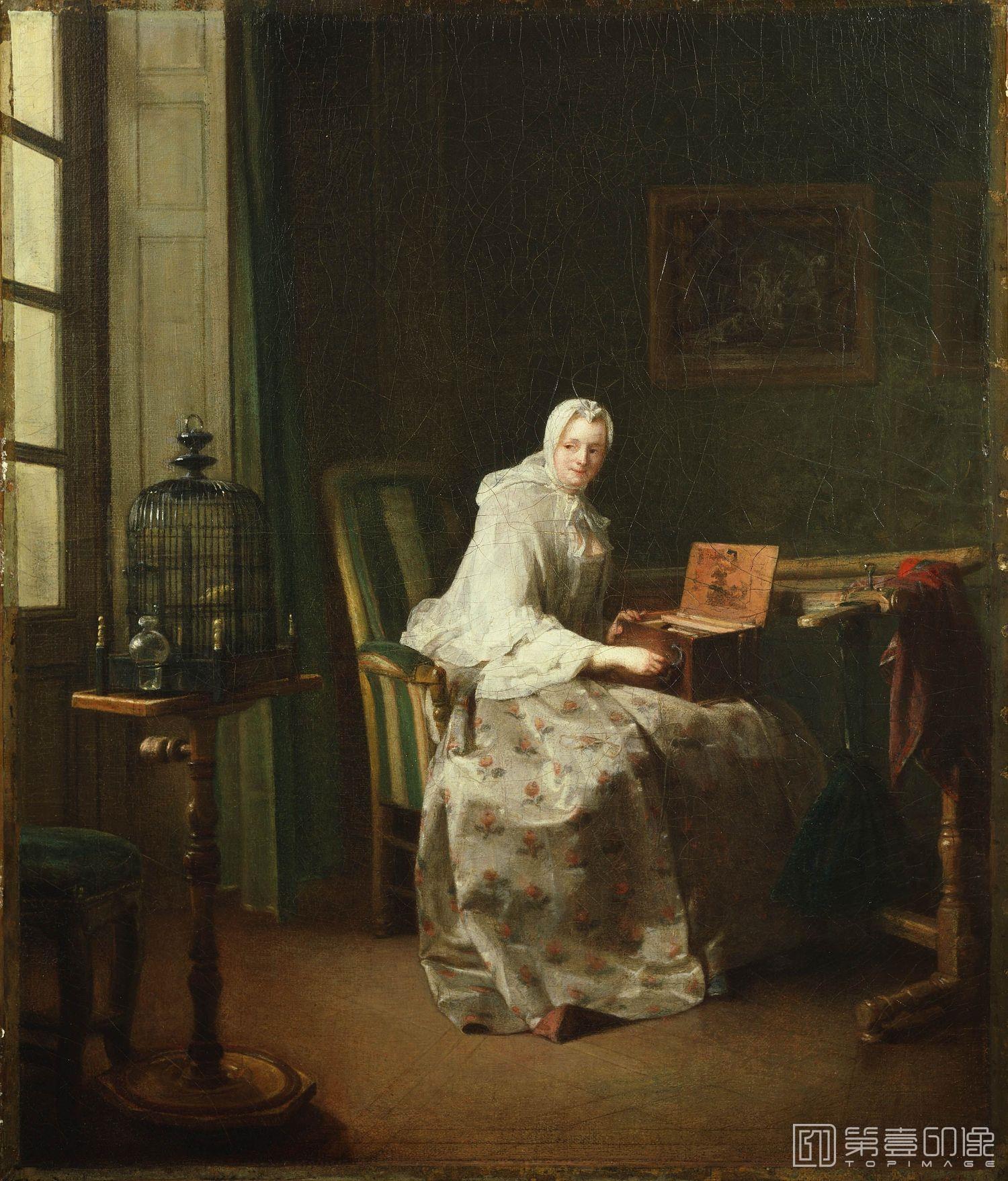 油画-西方-夏尔丹-油画-Lady with a Bird-Organ, 1753