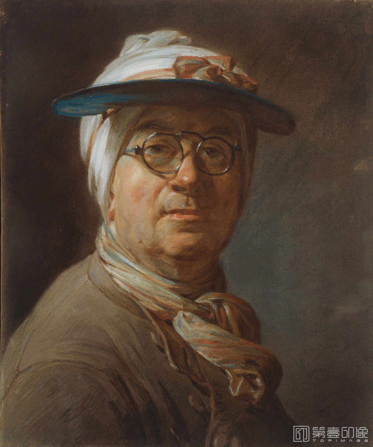 油画-西方-夏尔丹-油画-Self-Portrait with a Visor