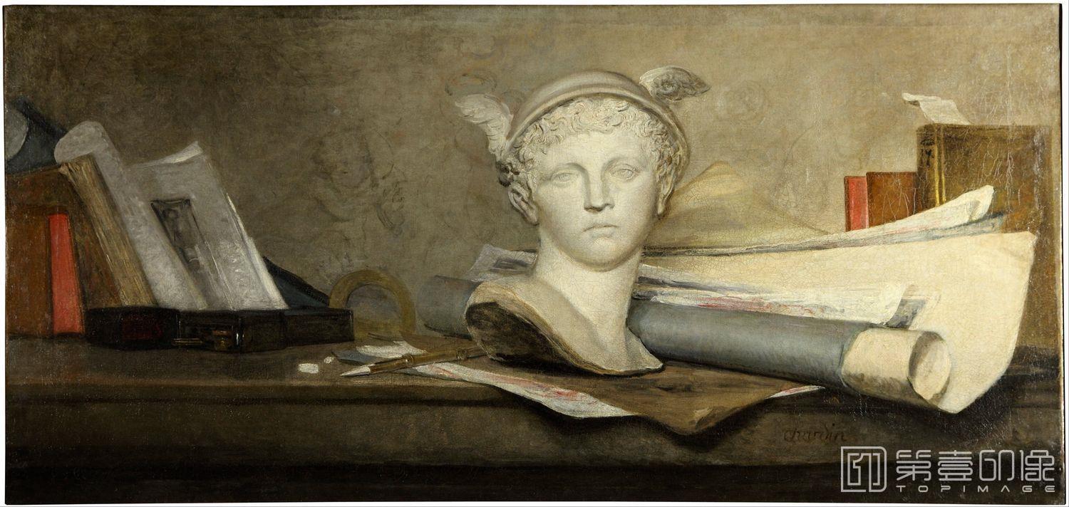 油画-西方-夏尔丹-油画-Still life with attributes of the arts