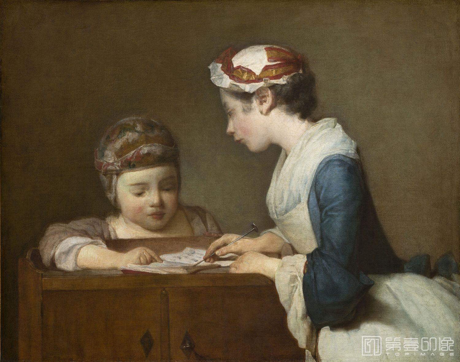 油画-西方-夏尔丹-油画-The Young Schoolmistress 2