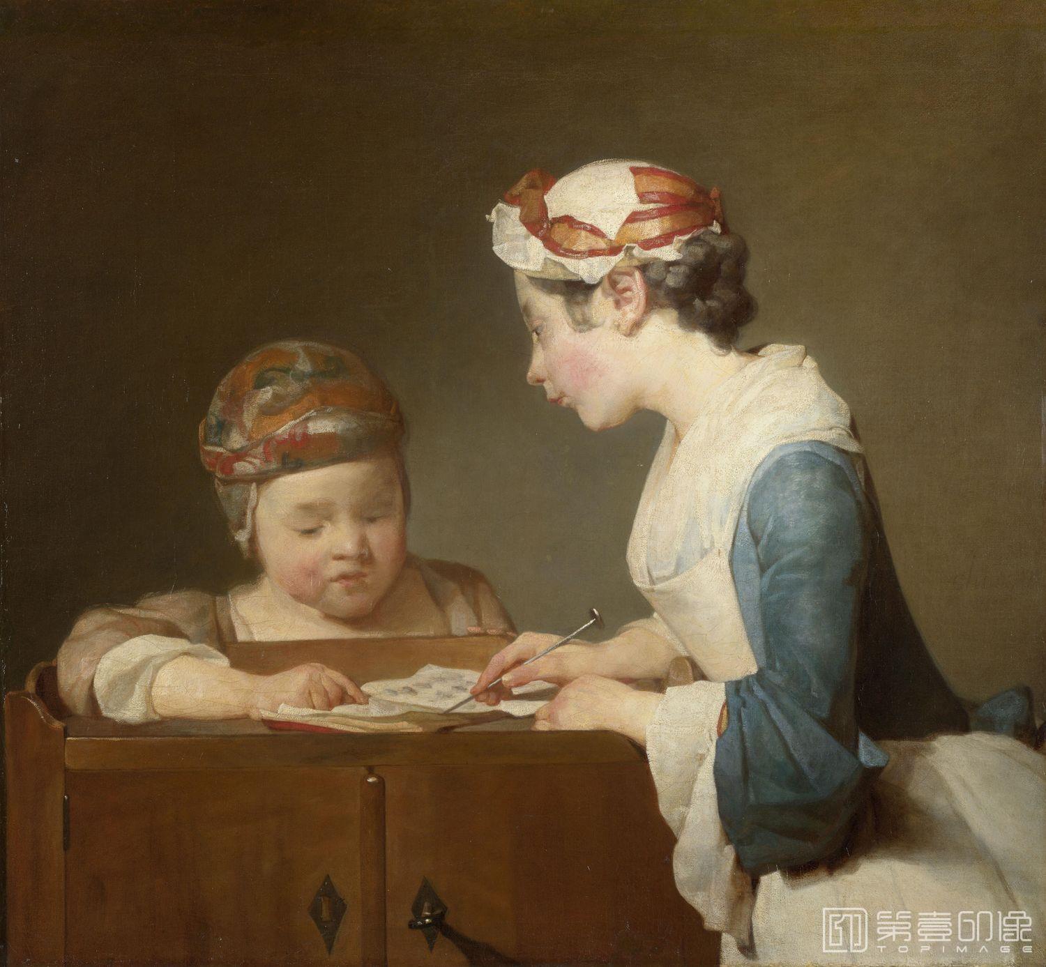 油画-西方-夏尔丹-油画-The Young Schoolmistress