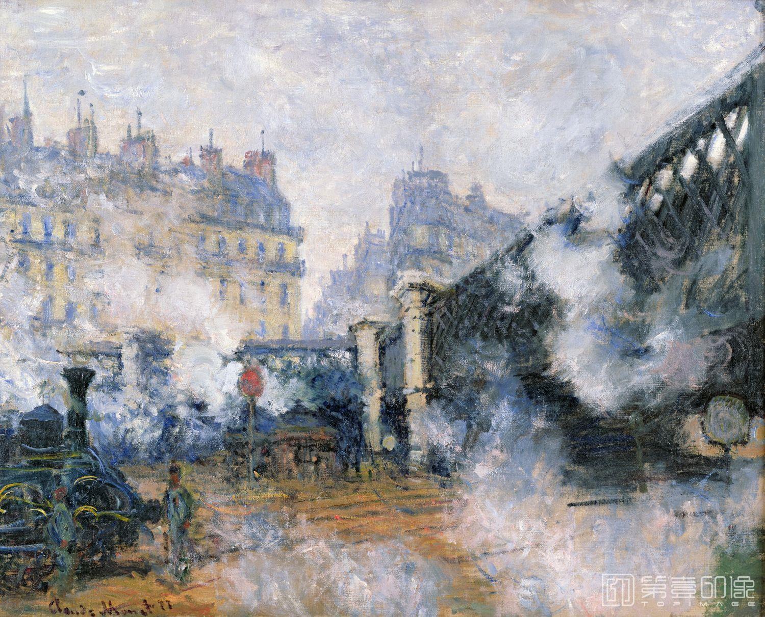 油画-西方-莫奈-Saint-Lazare Station, The Pont de Europe, 1877