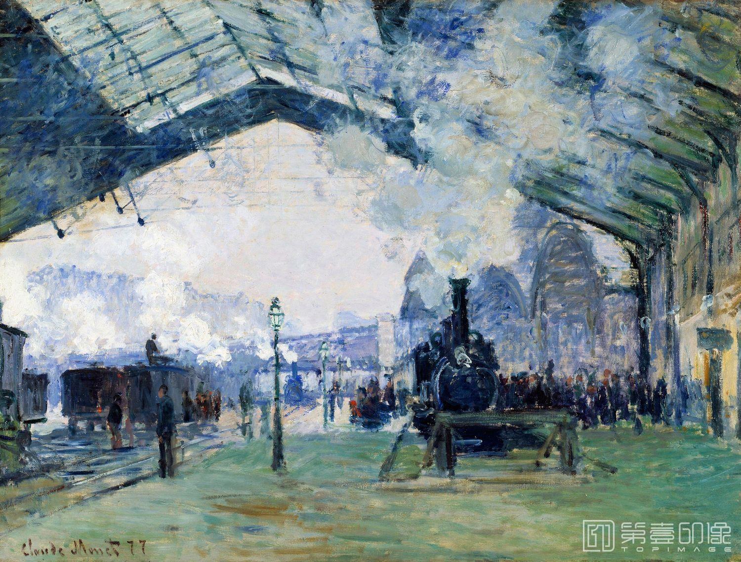 油画-西方-莫奈-Saint-Lazare Station, the Normandy Train, 1877