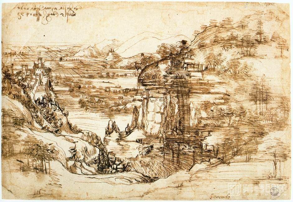 手绘-西方-达芬奇-素描-Пейзаж Санта Мария делла Неве (1473) (Флоренция, Уффици)