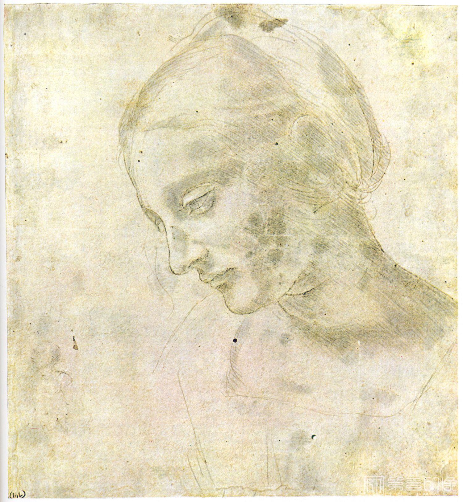 素描-西方-达芬奇-素描-Этюд головы Мадонны Литты (1480) (18,1 x 16,8 см) (Париж, Лувр)