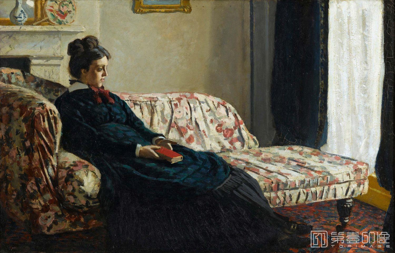 油画-Meditation, Mrs. Monet Sitting on a Sofa, 1870-1871