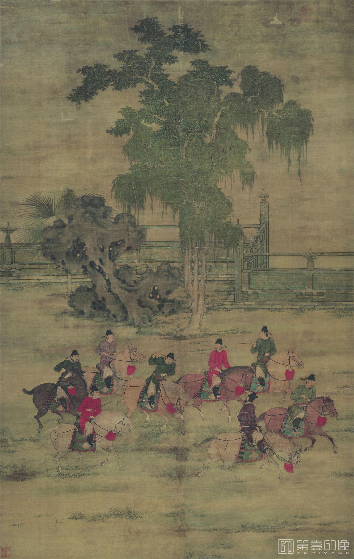 国画-八达游春图 绢本161 x103
