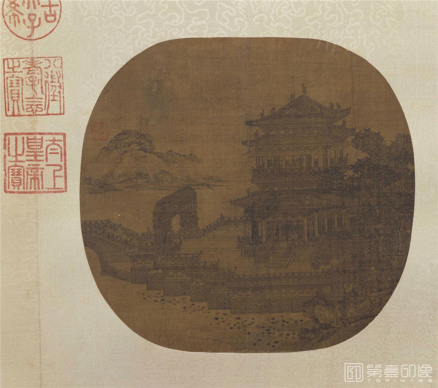 国画-映水楼台图页绢本23.9x25