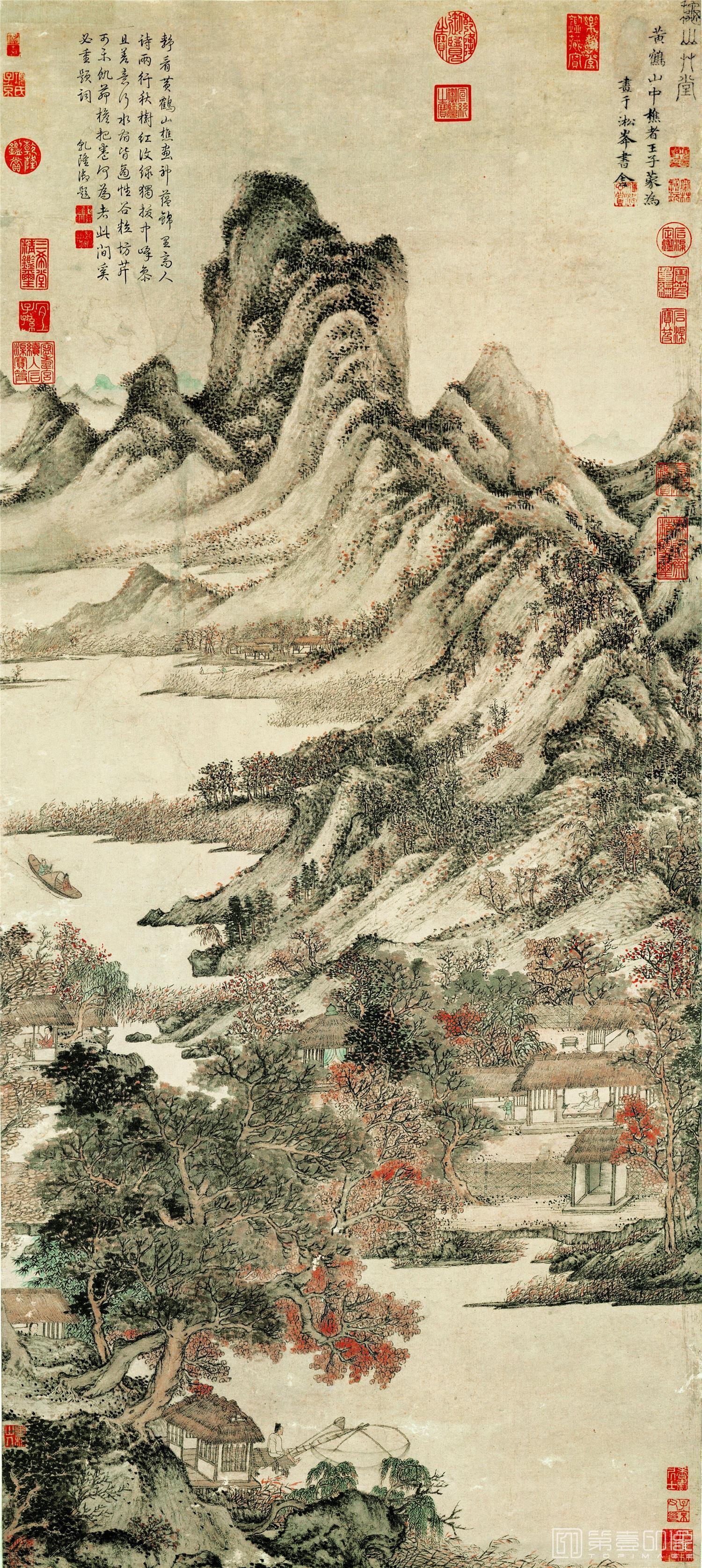 国画-秋山草堂图 纸本 123.3x54.8