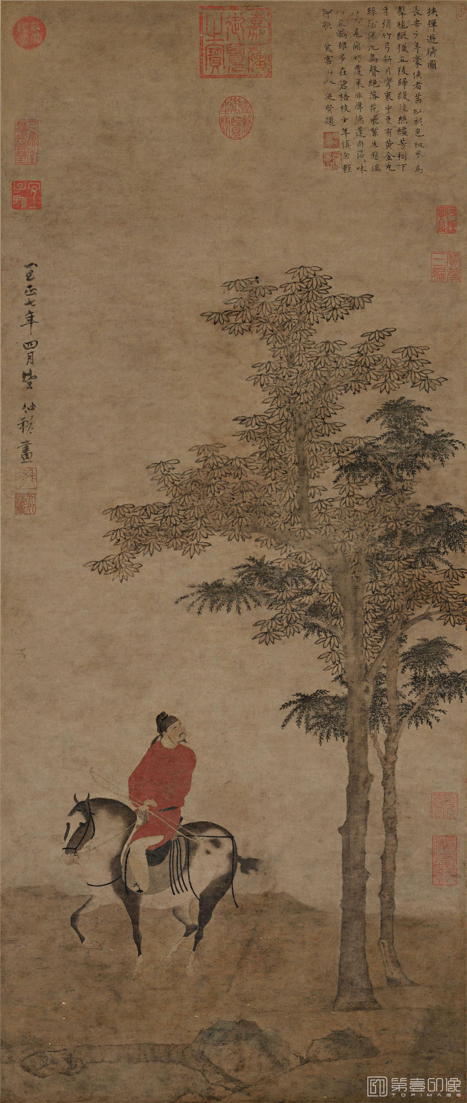 国画-挟弹游骑图109x46.3