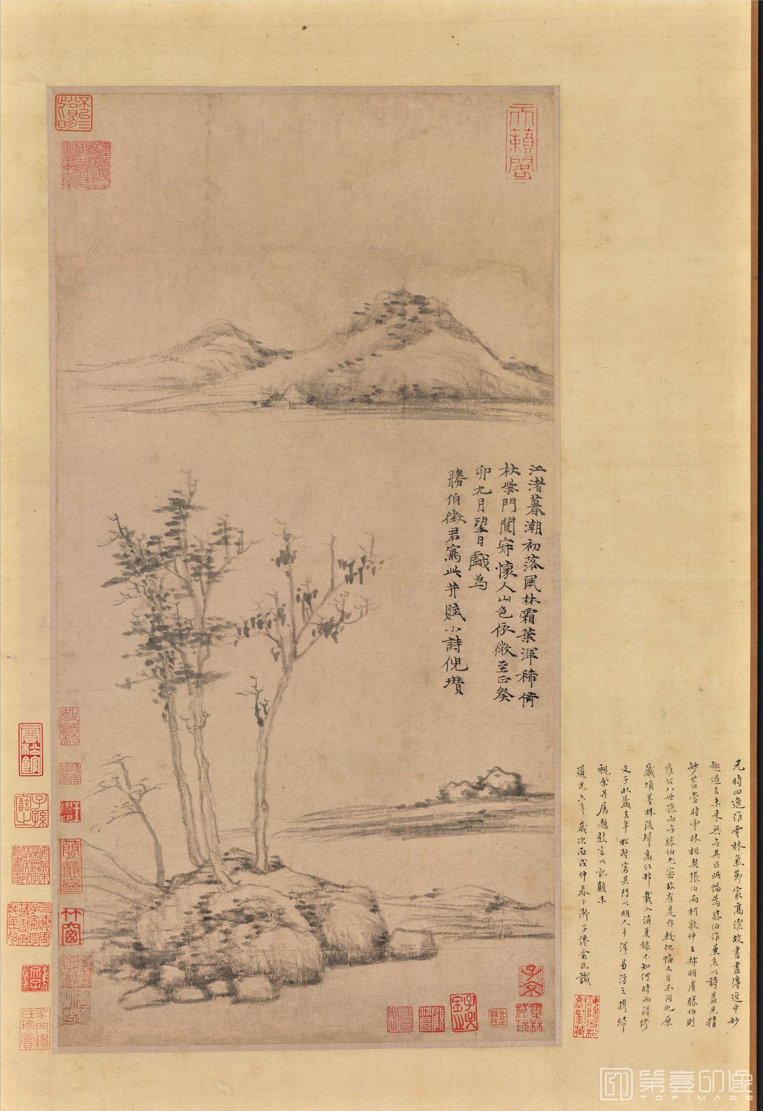 国画-江渚风林图轴 59.1X31.1