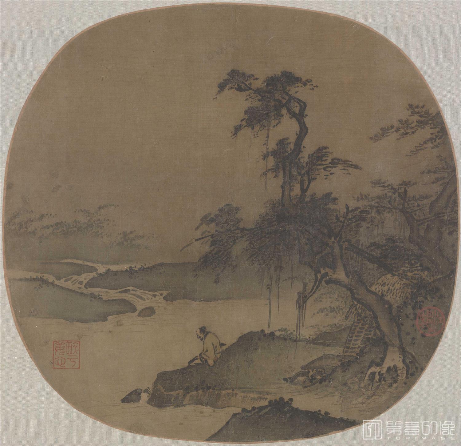 国画-夏圭 (传)临流抚琴图47x49