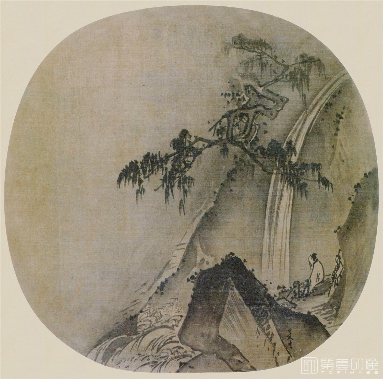 国画-松下观瀑46X46