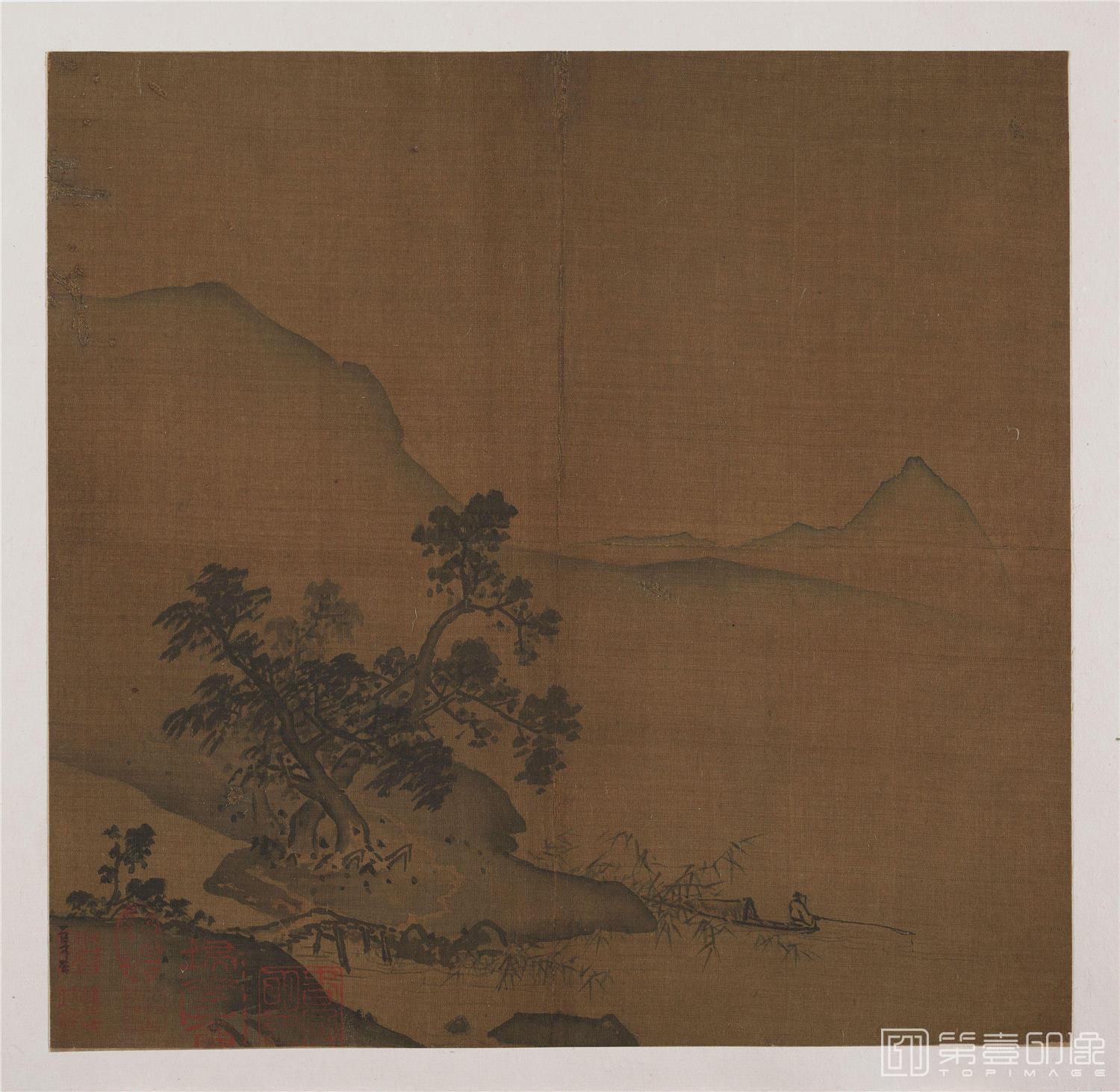 国画-夏圭 (款)溪口垂钓图23.2x23.8