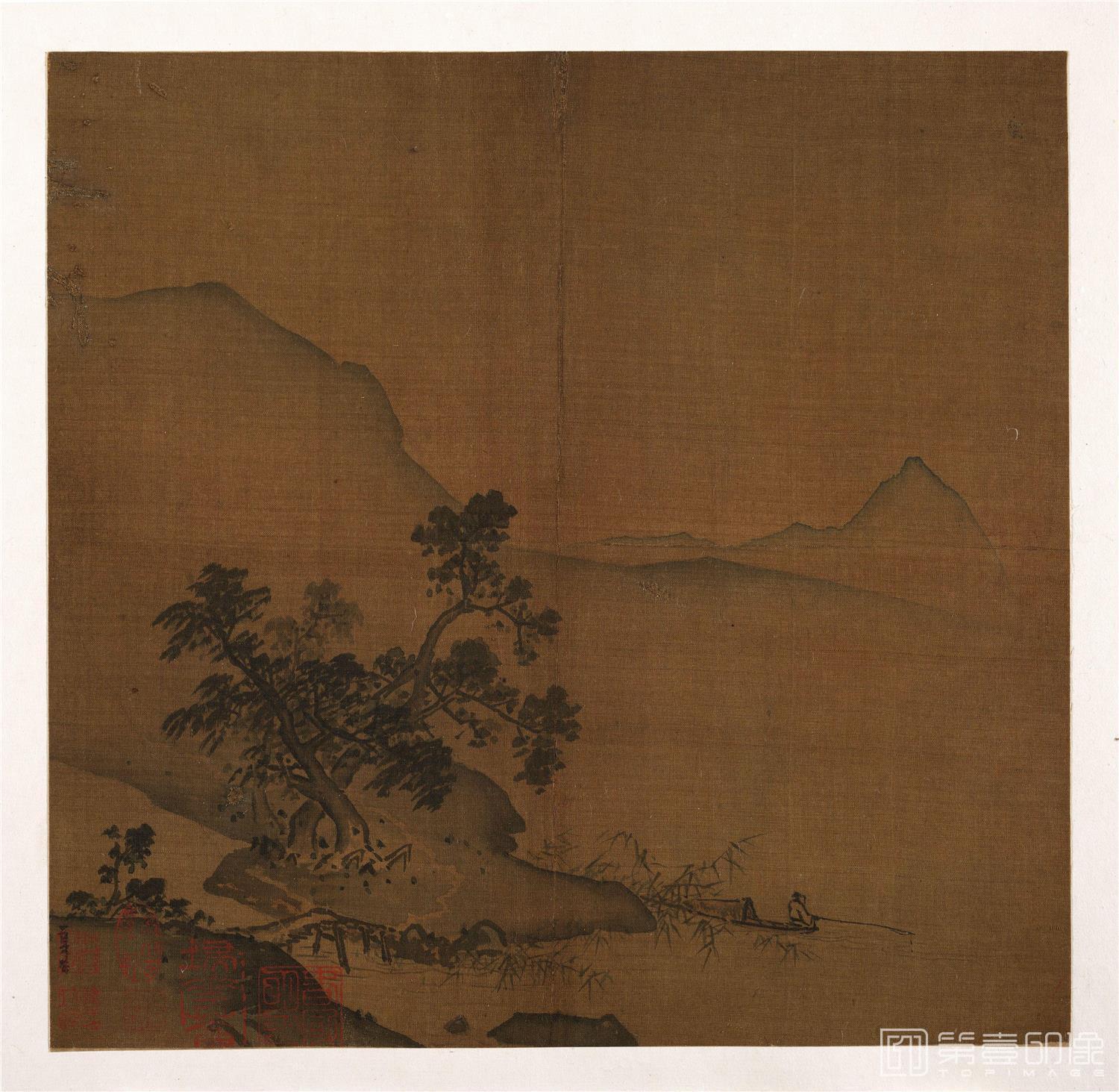 国画-夏圭 (款) 溪口垂钓图33x33