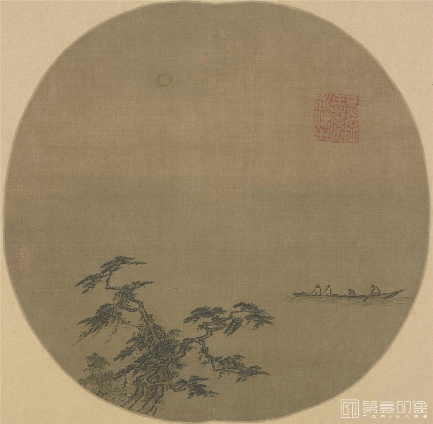 国画-松溪泛月图页24.7x25.2