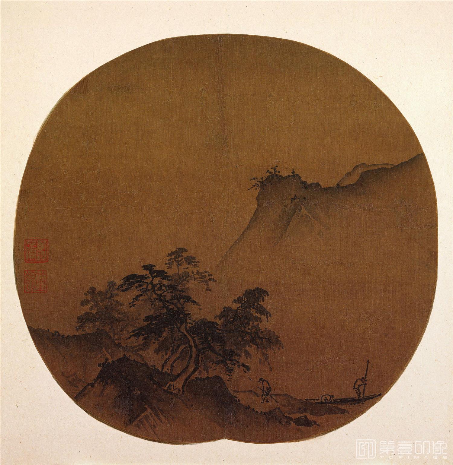 国画-泽畔疾风图绢本26x27cm