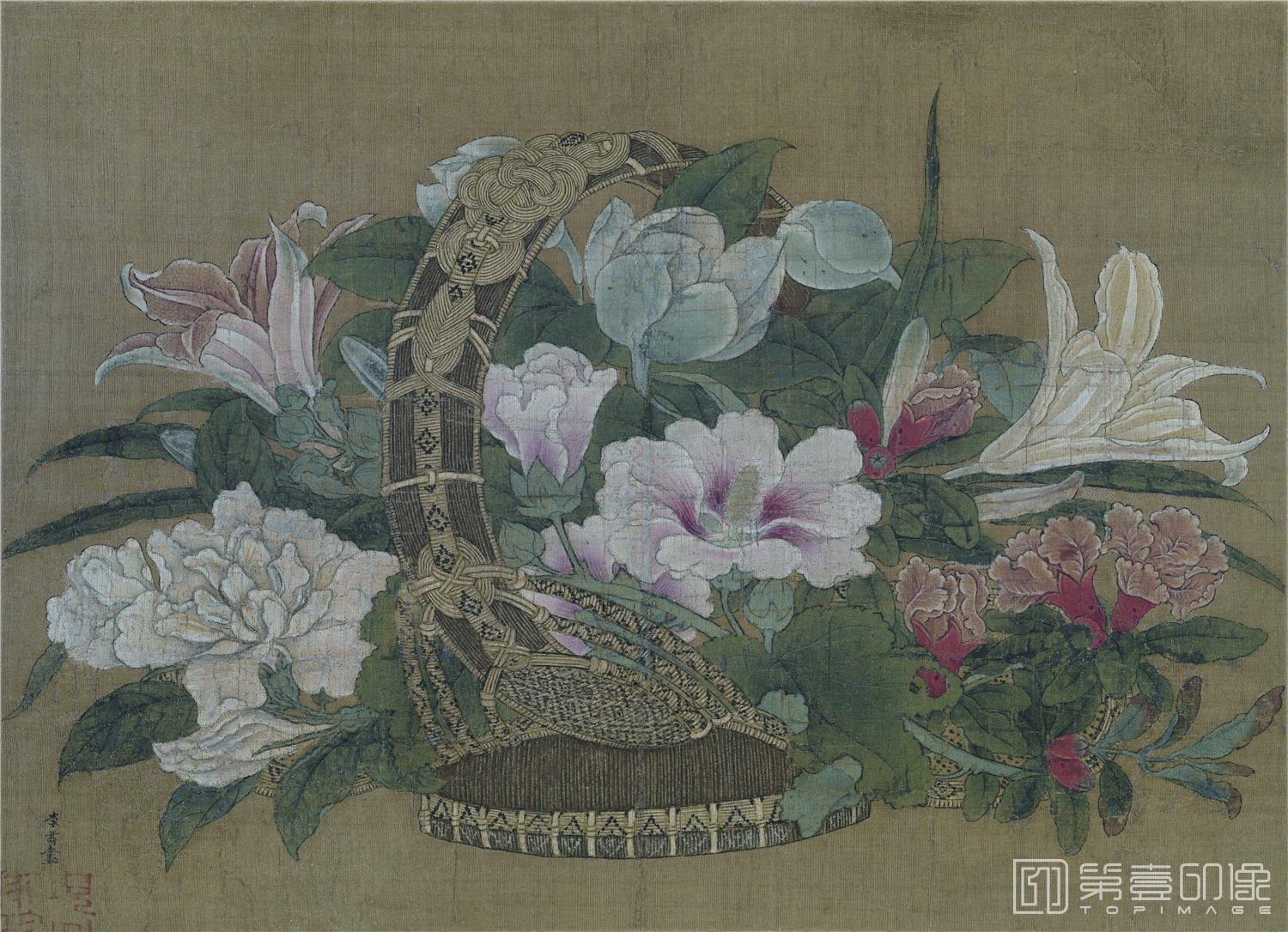 国画-花篮图绢本26.1 x 26