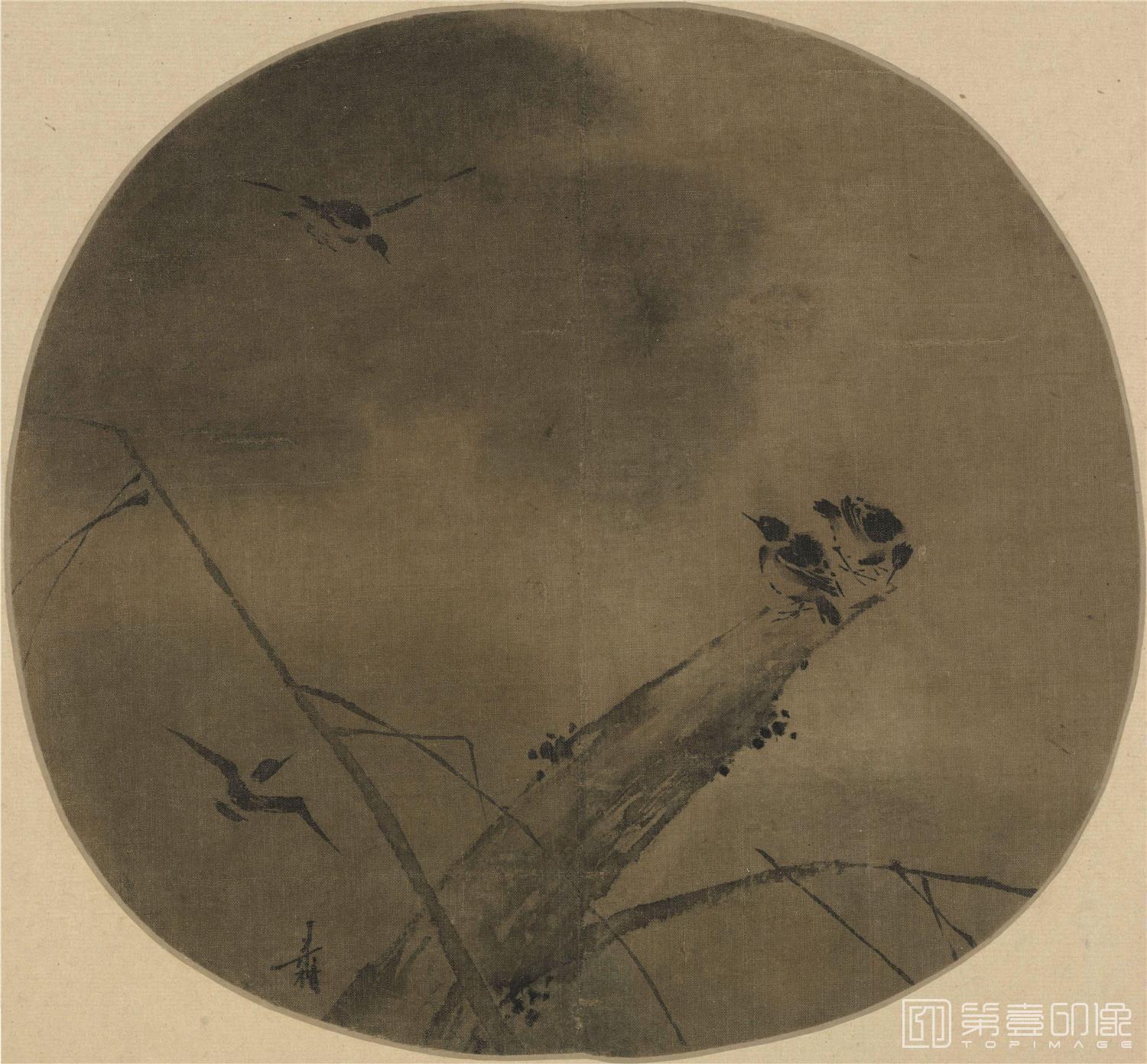 国画-疏柳寒鸦30x32