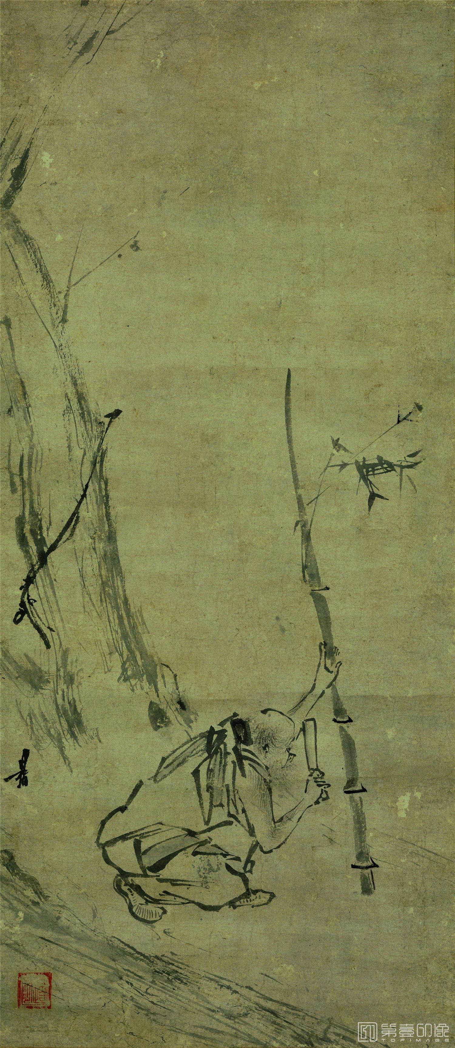 国画-六祖截竹图77x33