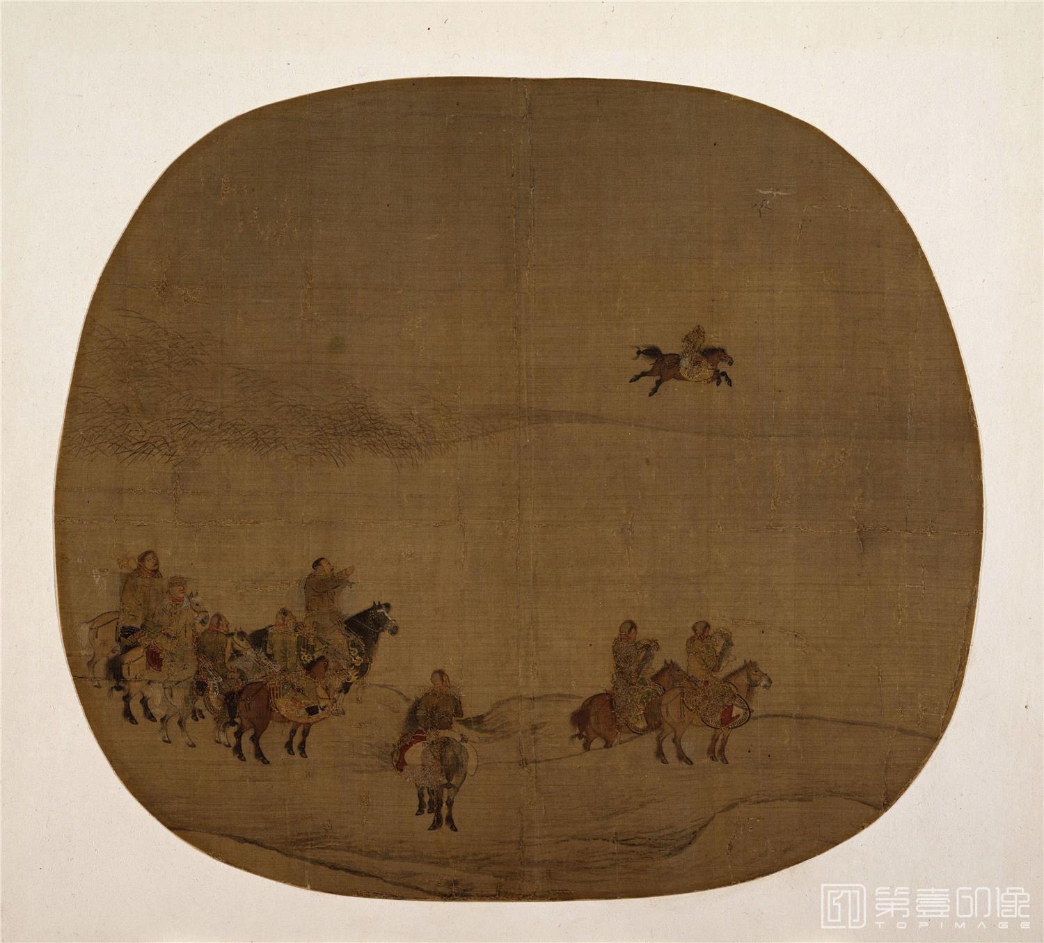 国画-胡骑春猎图24.1x27.3