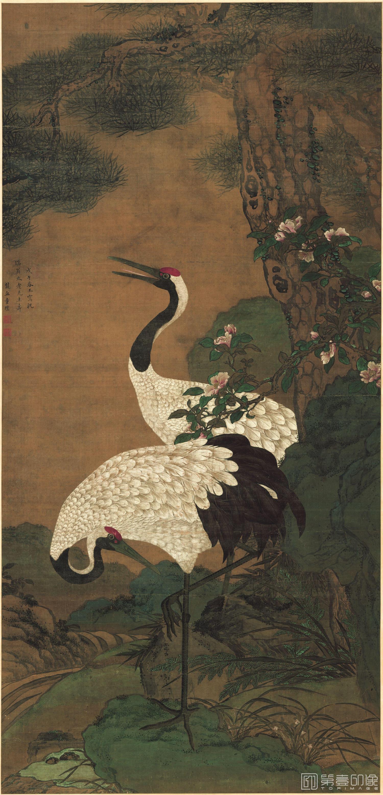 国画-松鹤延年图绢本97.2x201.8