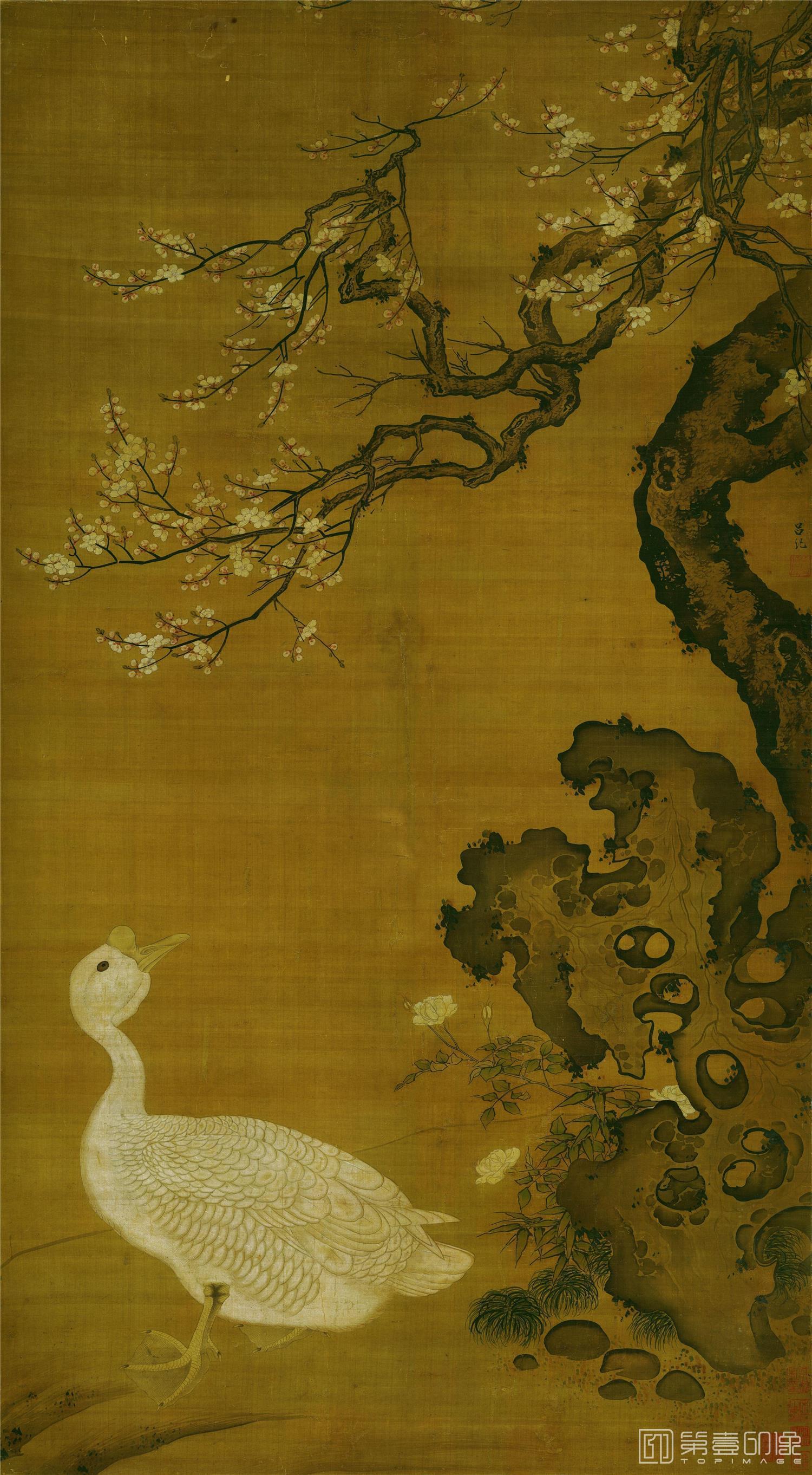 国画-狮头鹅图 绢本192.5x106