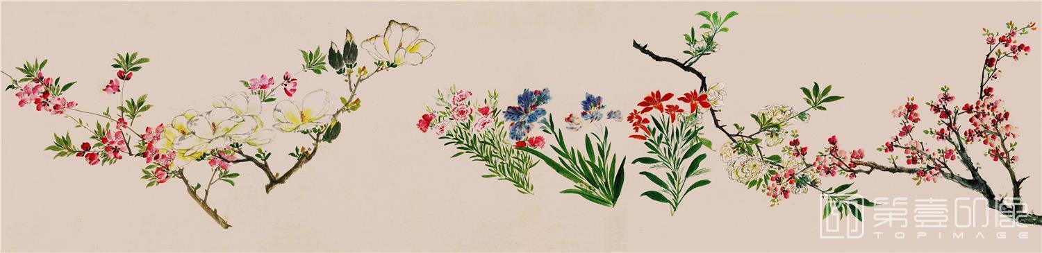 国画-百花图 纸本32X131