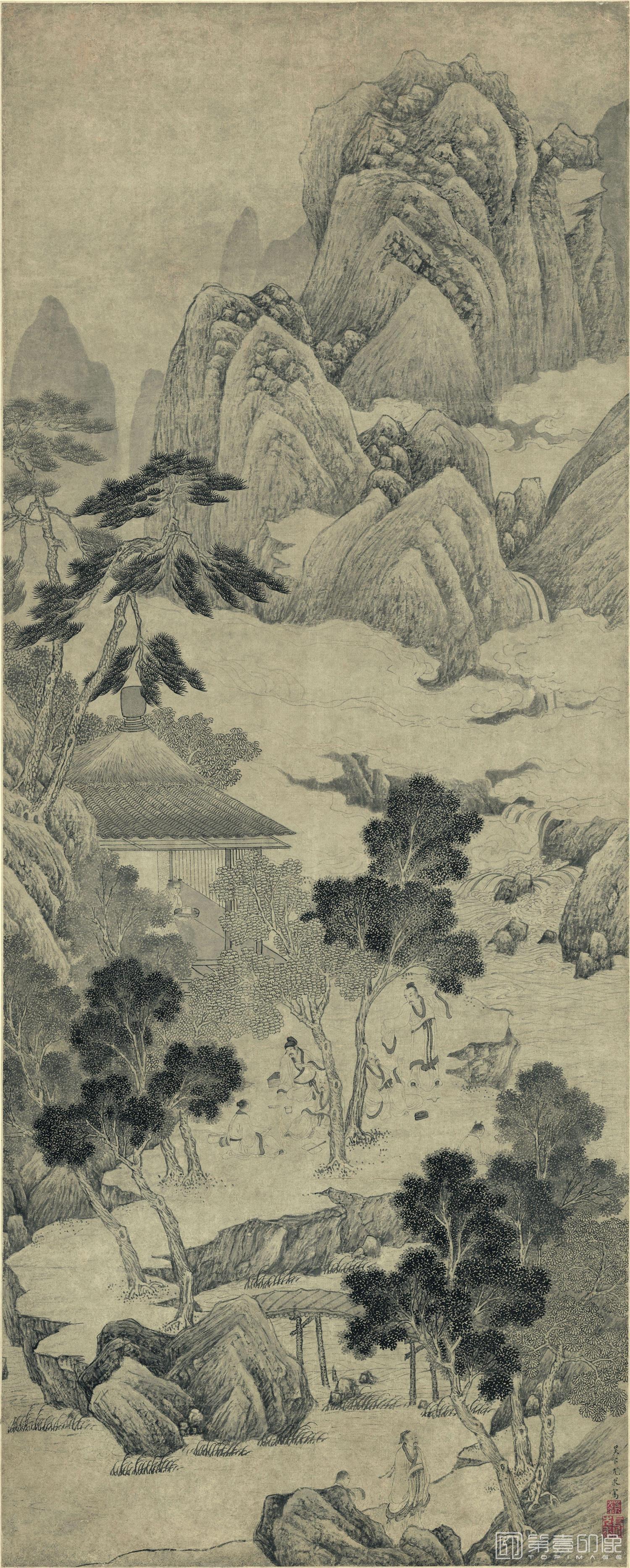 国画-墨笔山水人物轴 纸本50.7x126.2