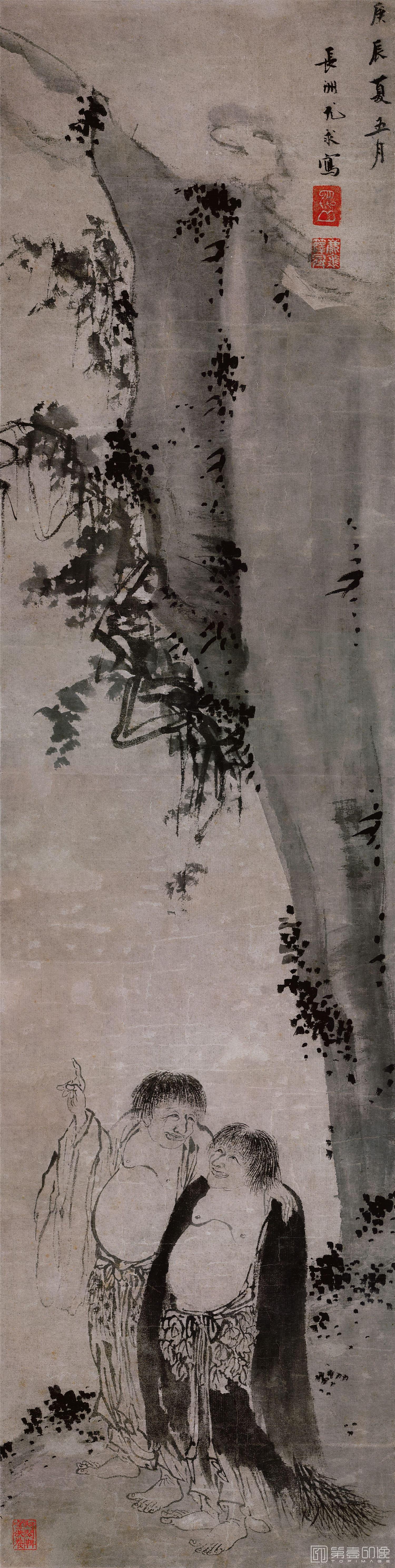 国画-寒山拾得图纸本121x30.5