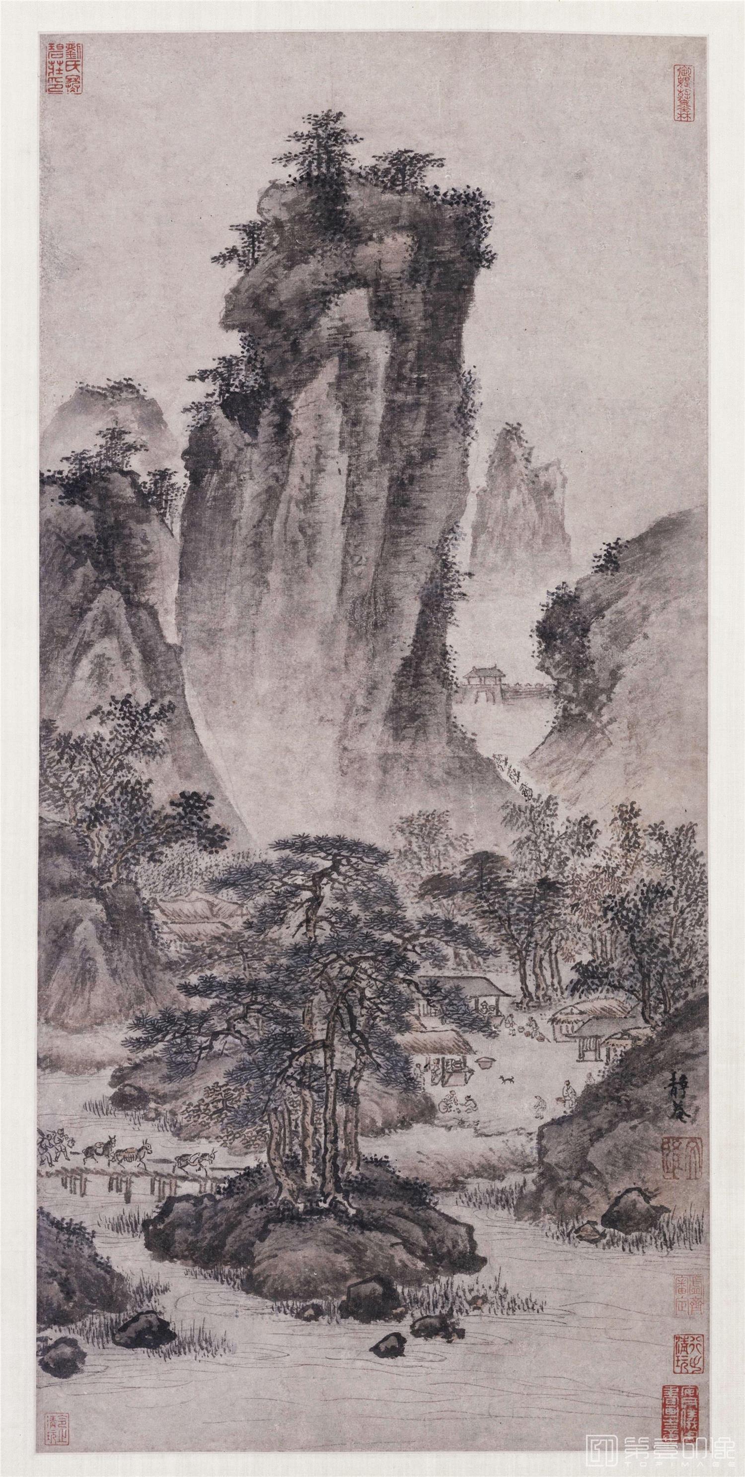 国画-关山行旅图纸本61.8x29.7北京