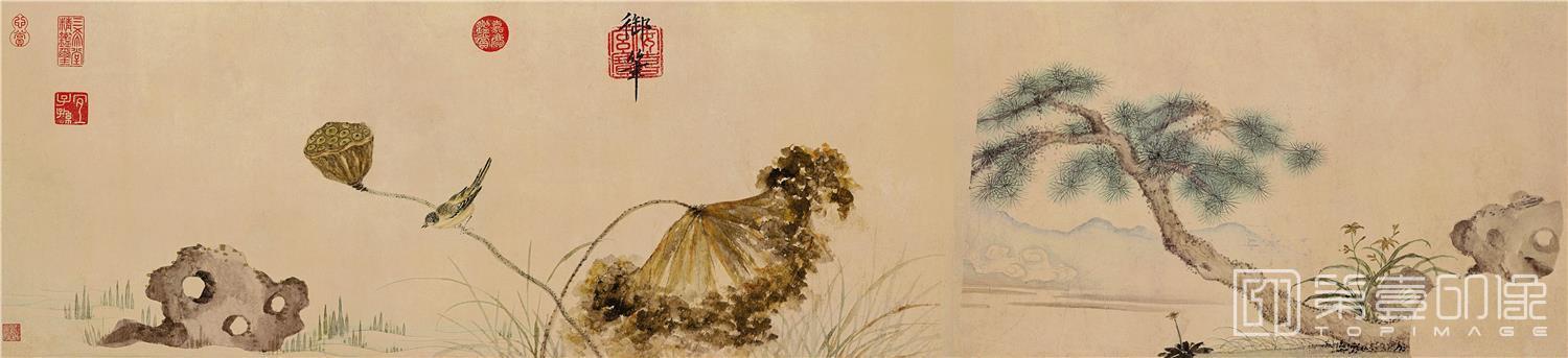 国画-明 朱瞻基 莲浦松吟荫图卷纸本31.2×54.5
