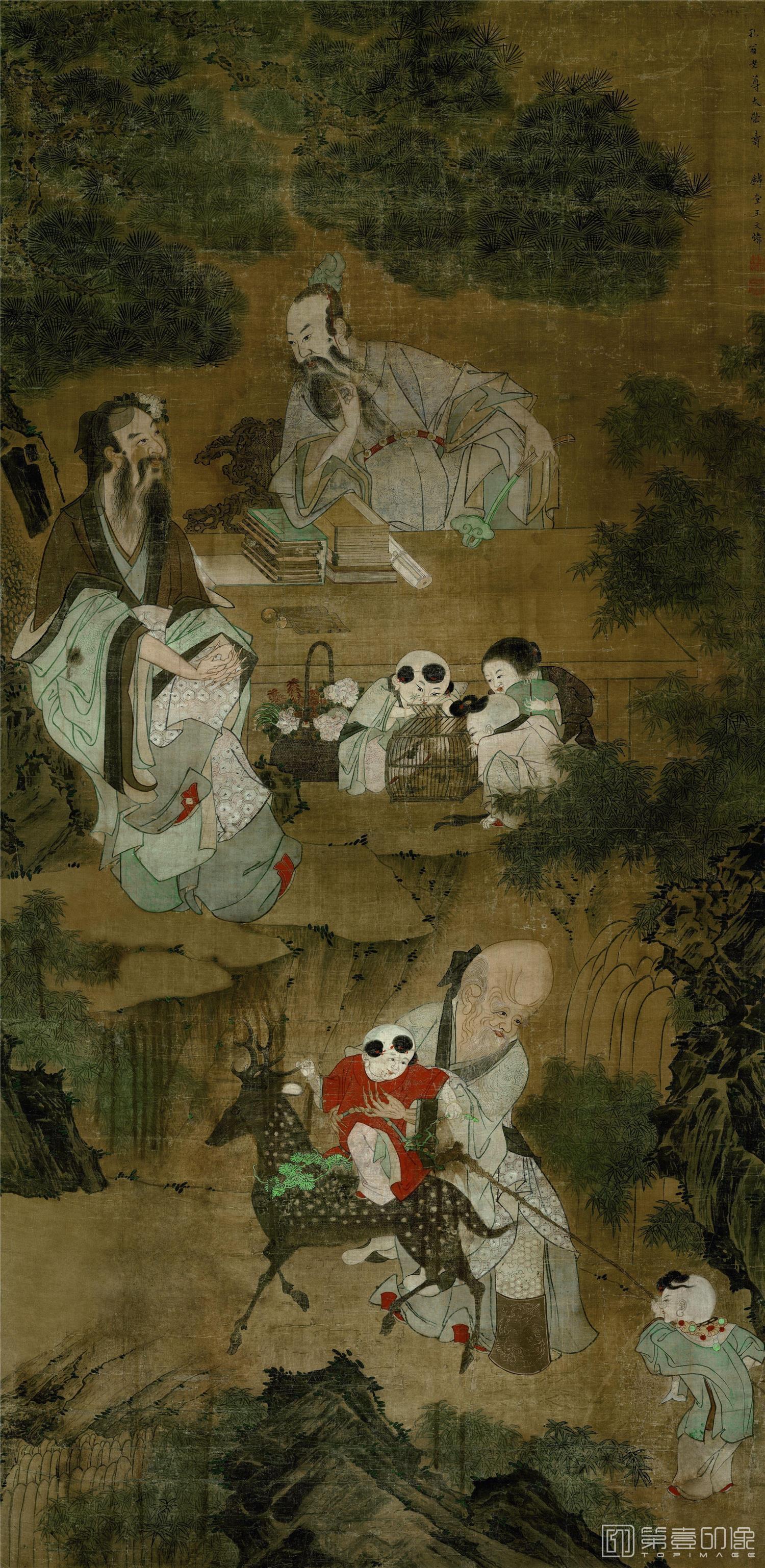 国画-祝寿图轴 绢80X160