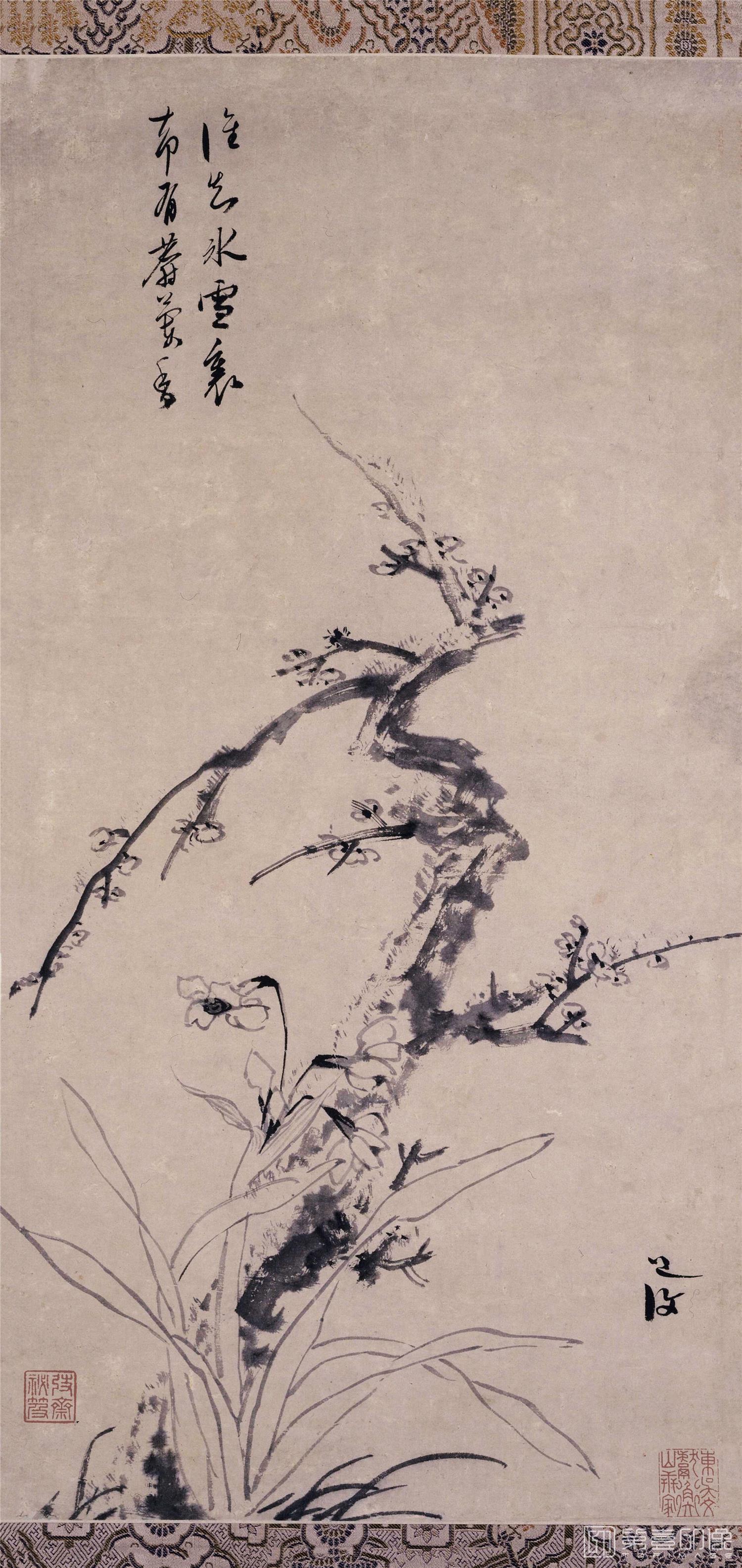 国画-梅花水仙图轴纸本72.8x35北京