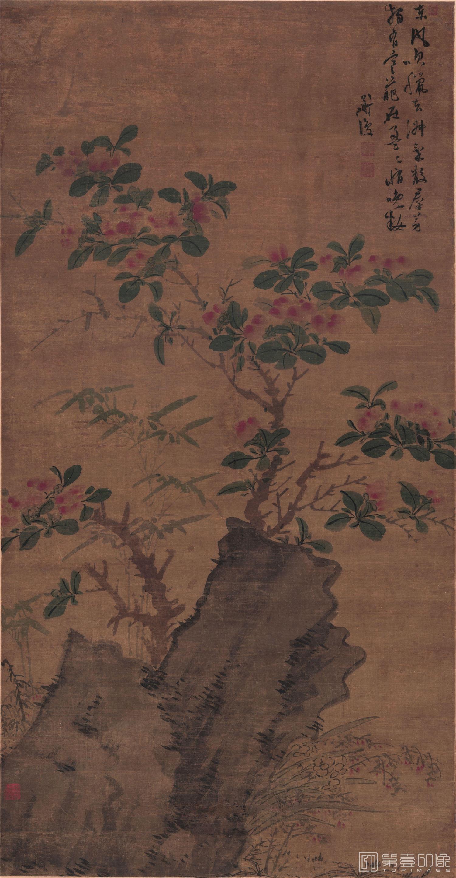国画-着色花卉图轴 绢本 59x113.4