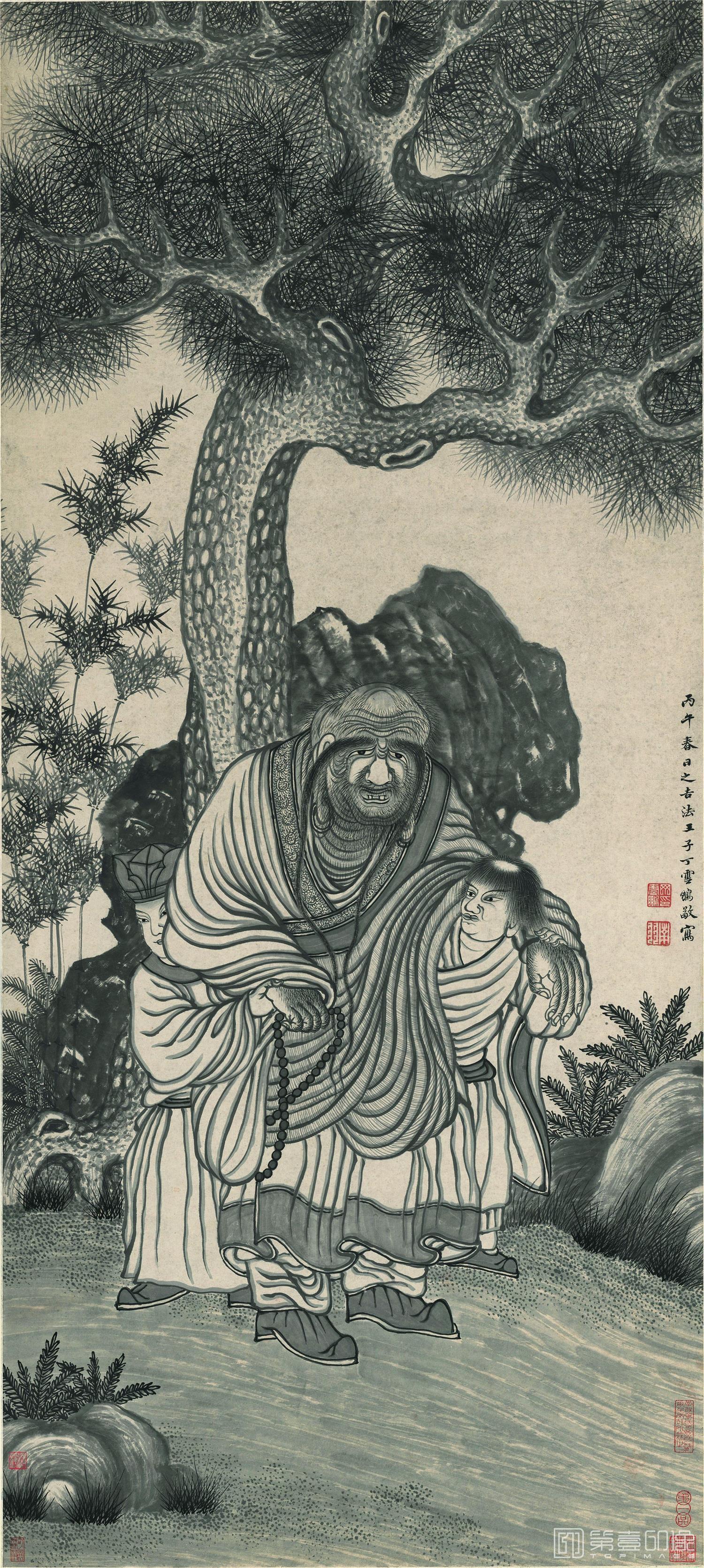 国画-益寿尊者像 纸本 52.8x117.8