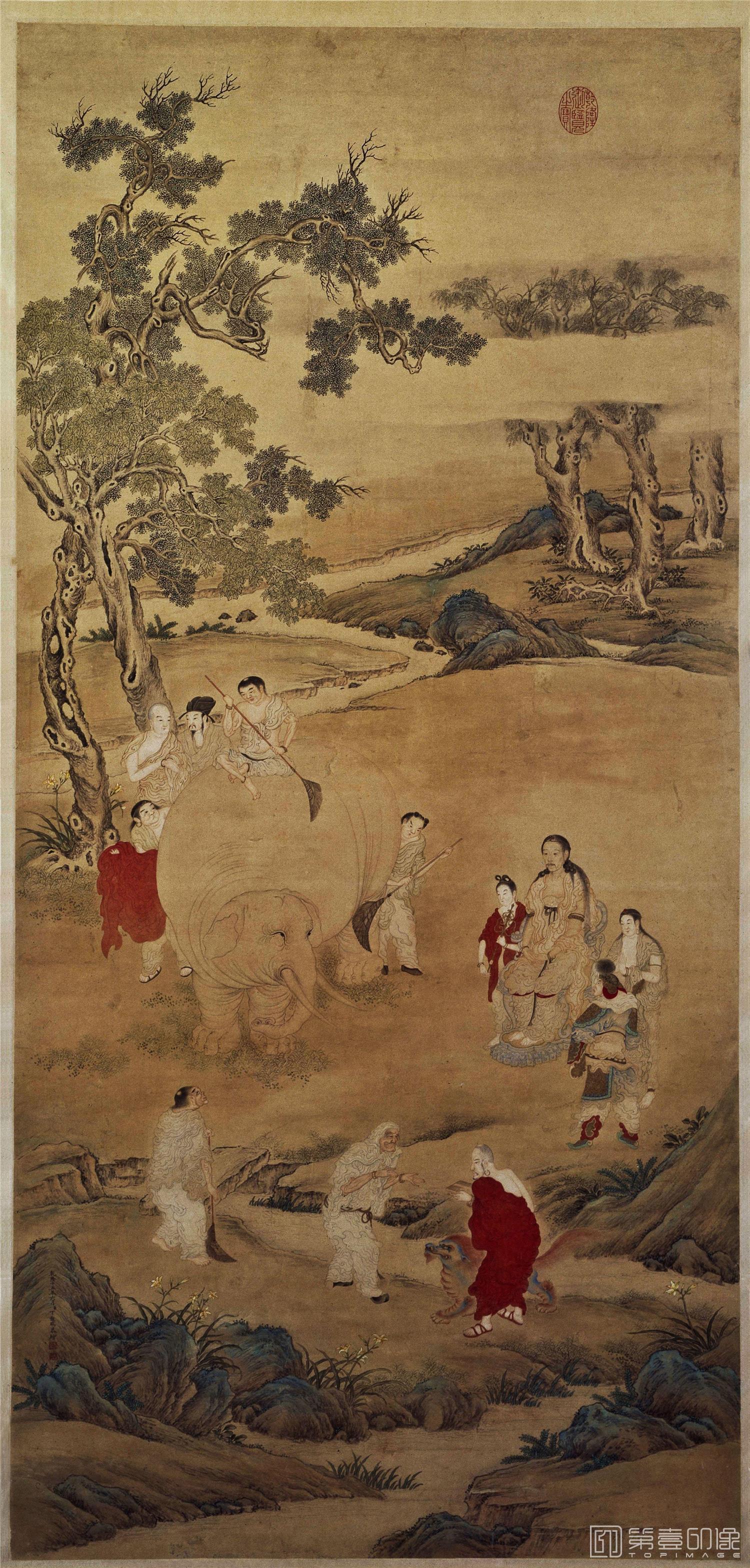 国画-乾隆皇帝洗象图轴132.3x62.5