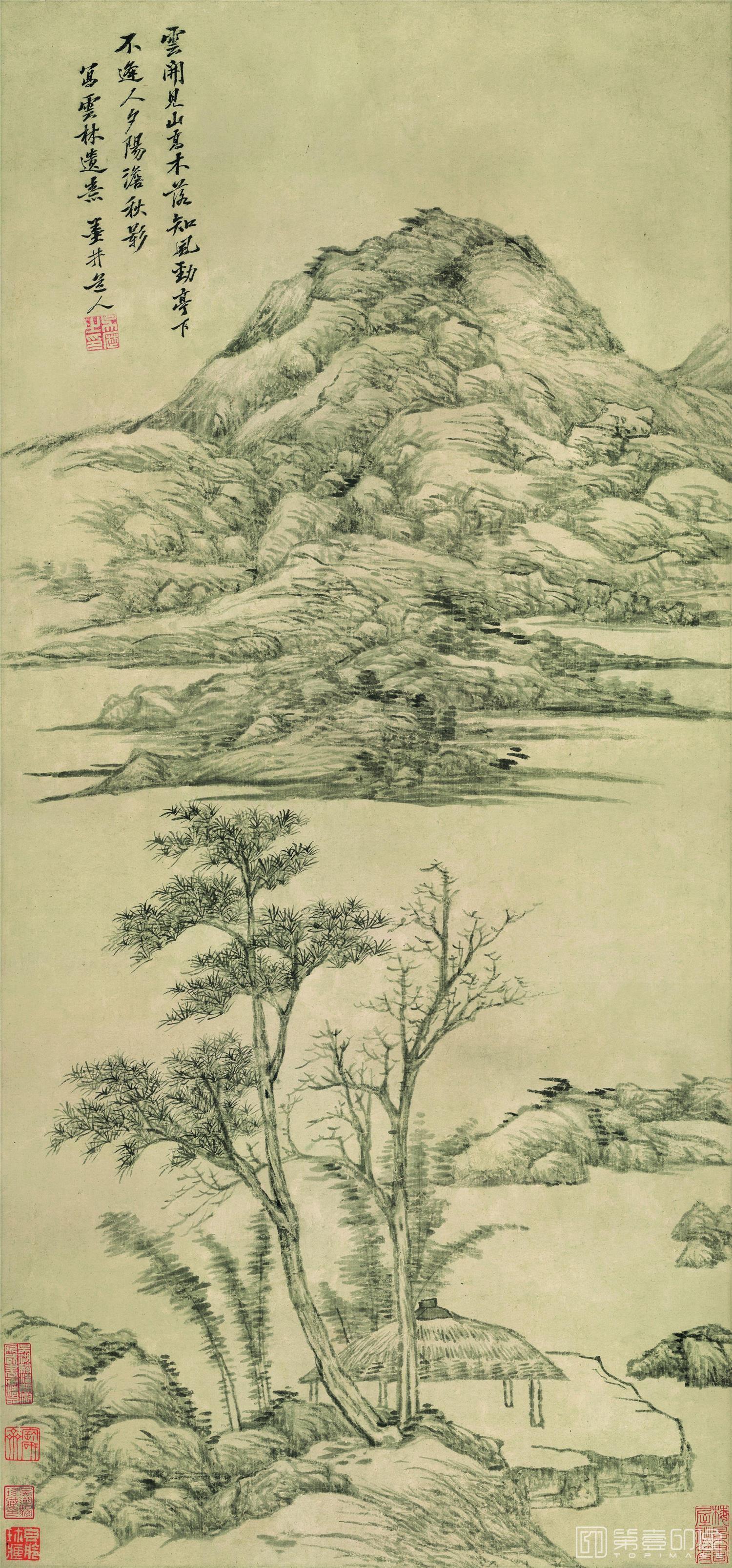 国画-夕阳秋影图 纸本75.2x35.3