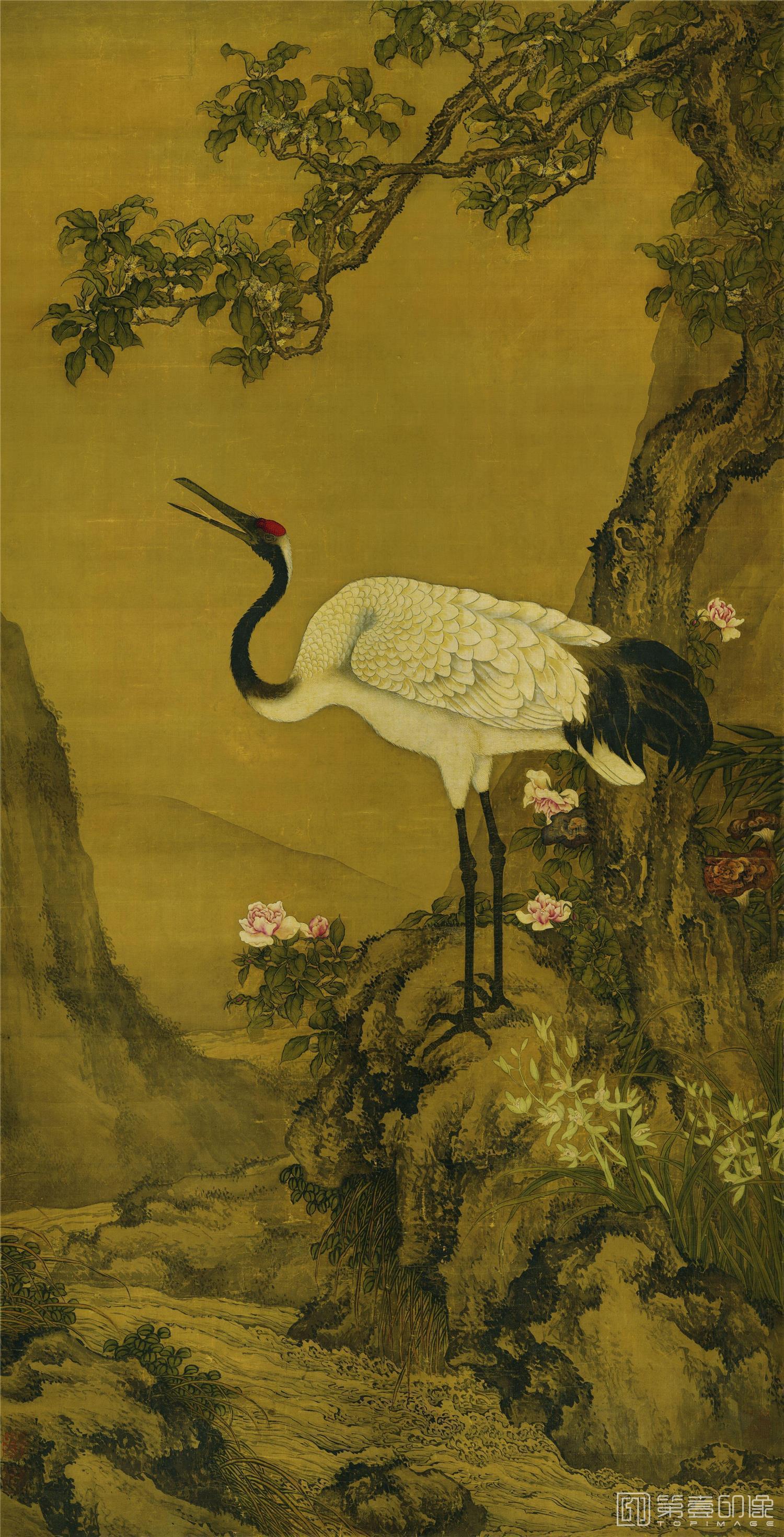 国画-桂鹤图 绢本177x90.3