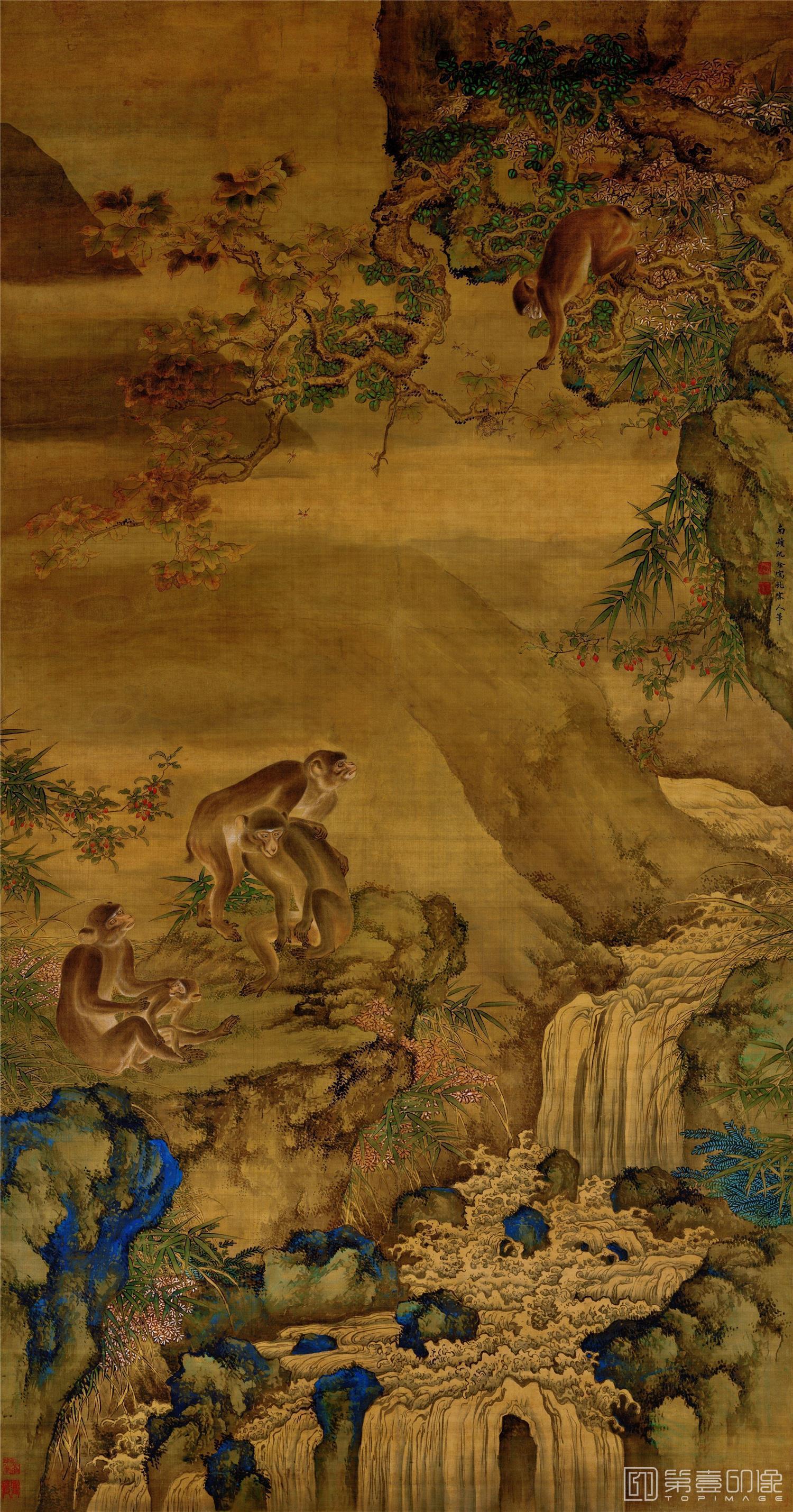 国画-蜂猴图 绢本 96.6X184