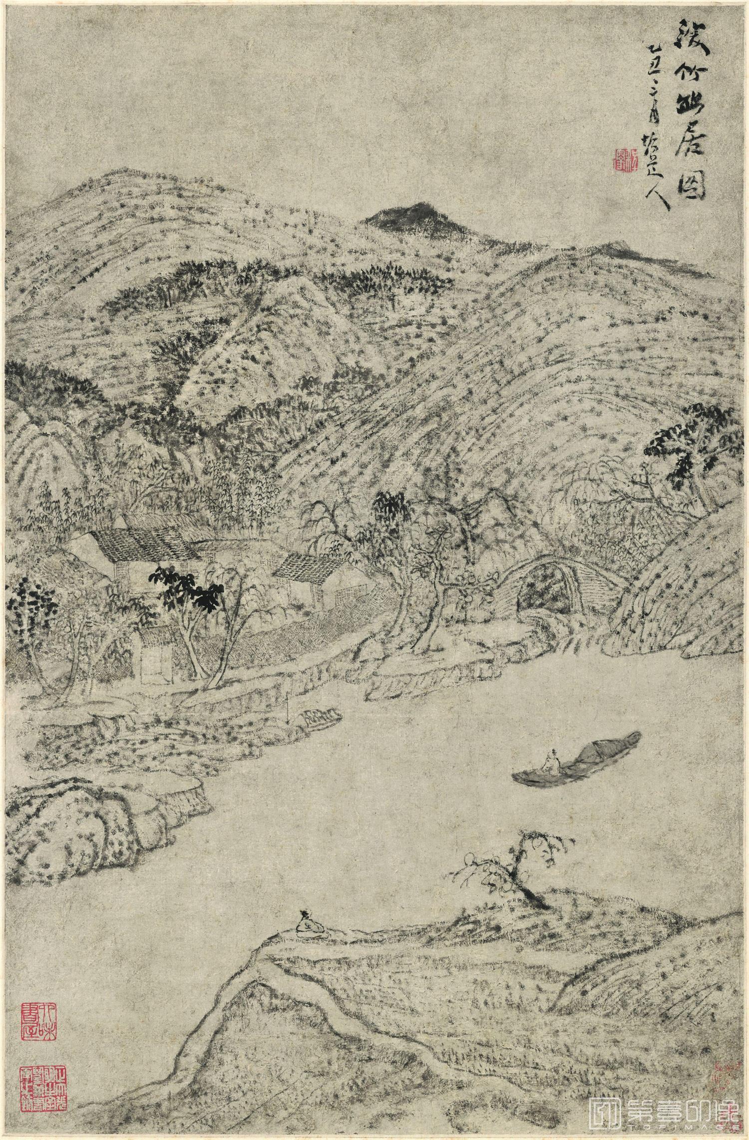 国画-垢道人幽居图 纸本 43.6x66.4