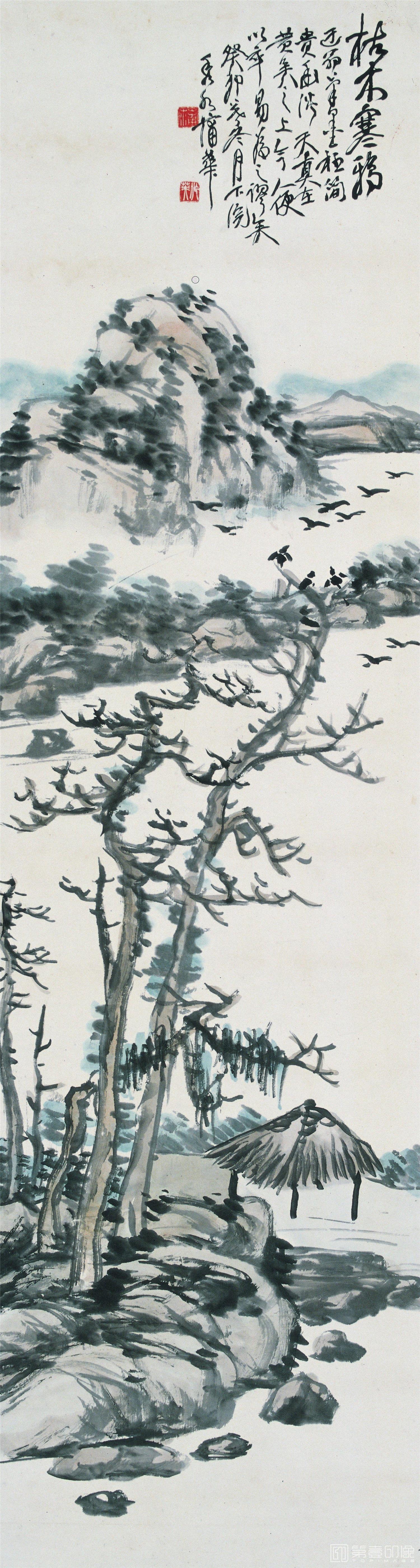 国画-枯木寒鸦 33×127
