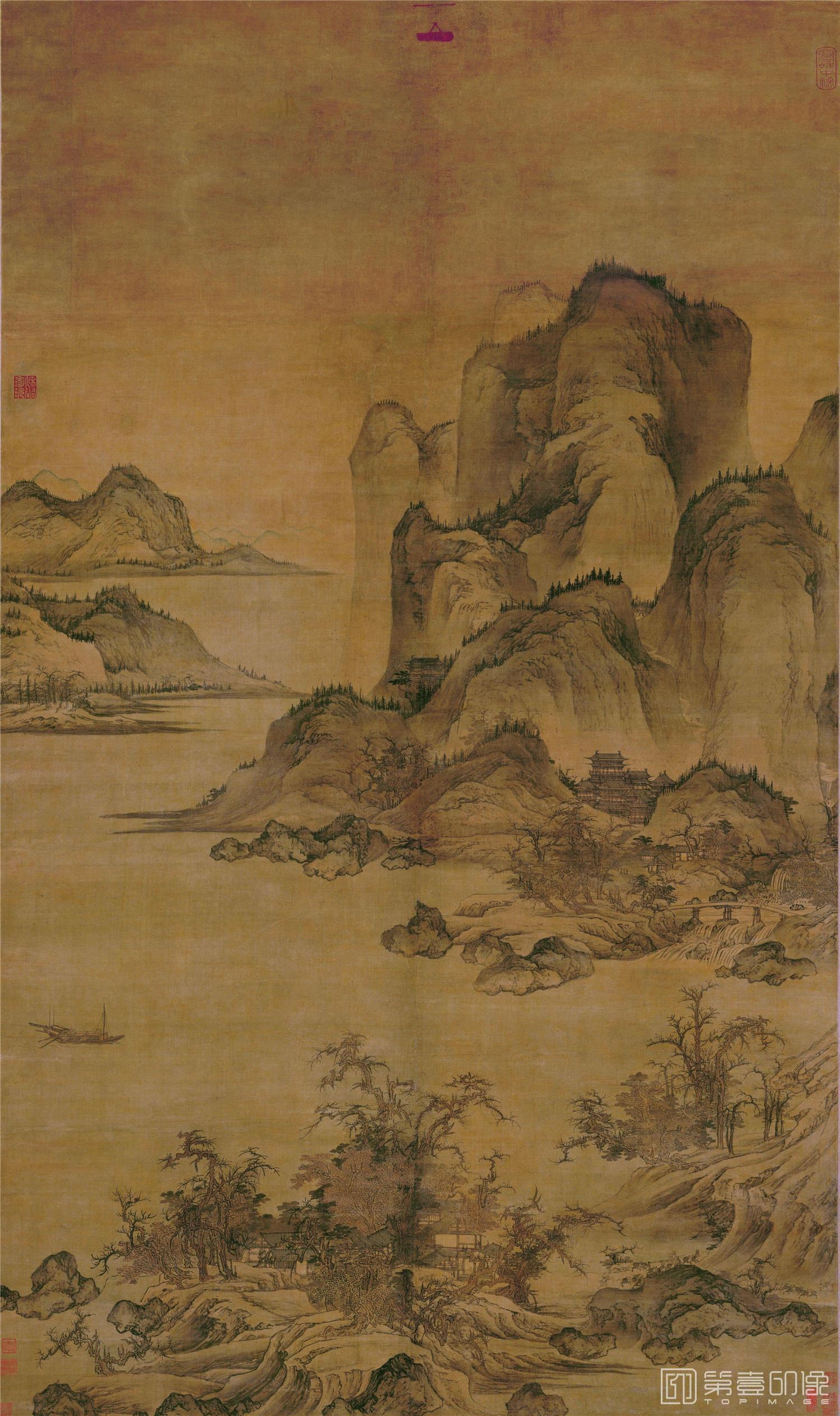 国画-秋山行旅图轴绢本 186.5x69