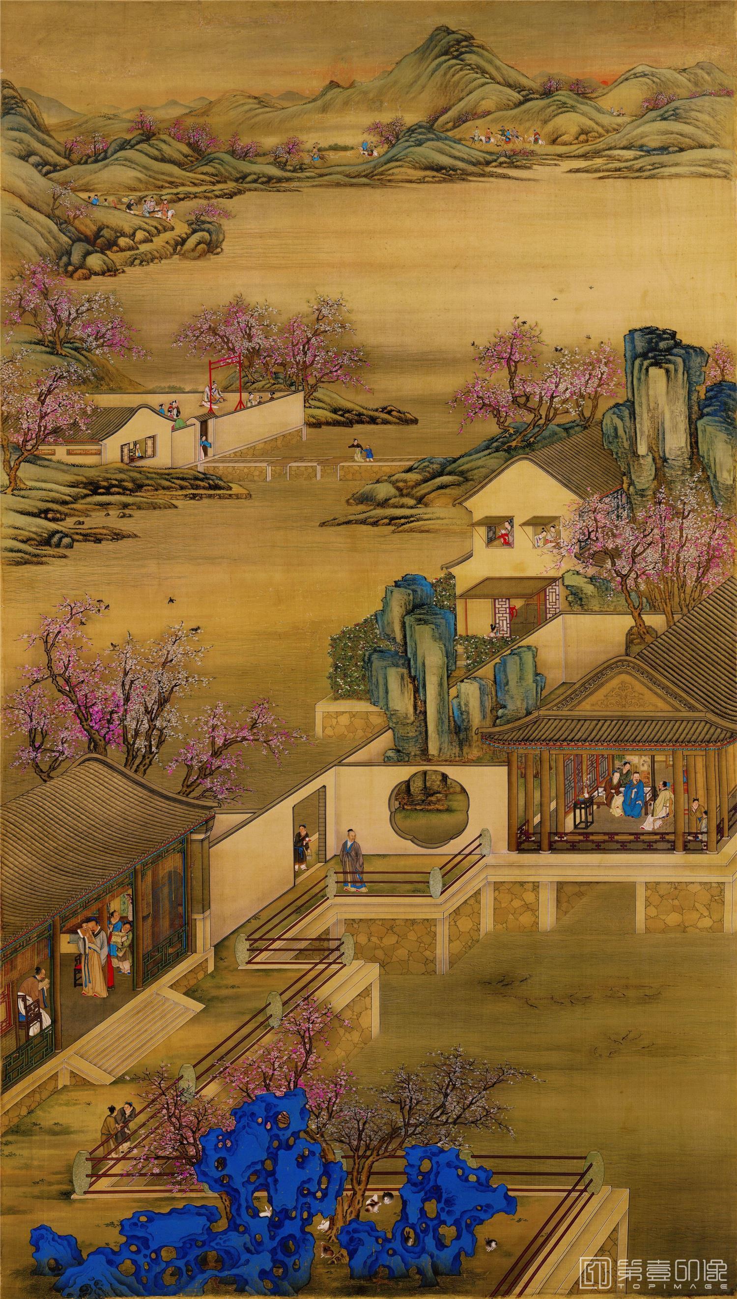 国画-雍正十二月圆明园行乐图绢本188.2x102.2