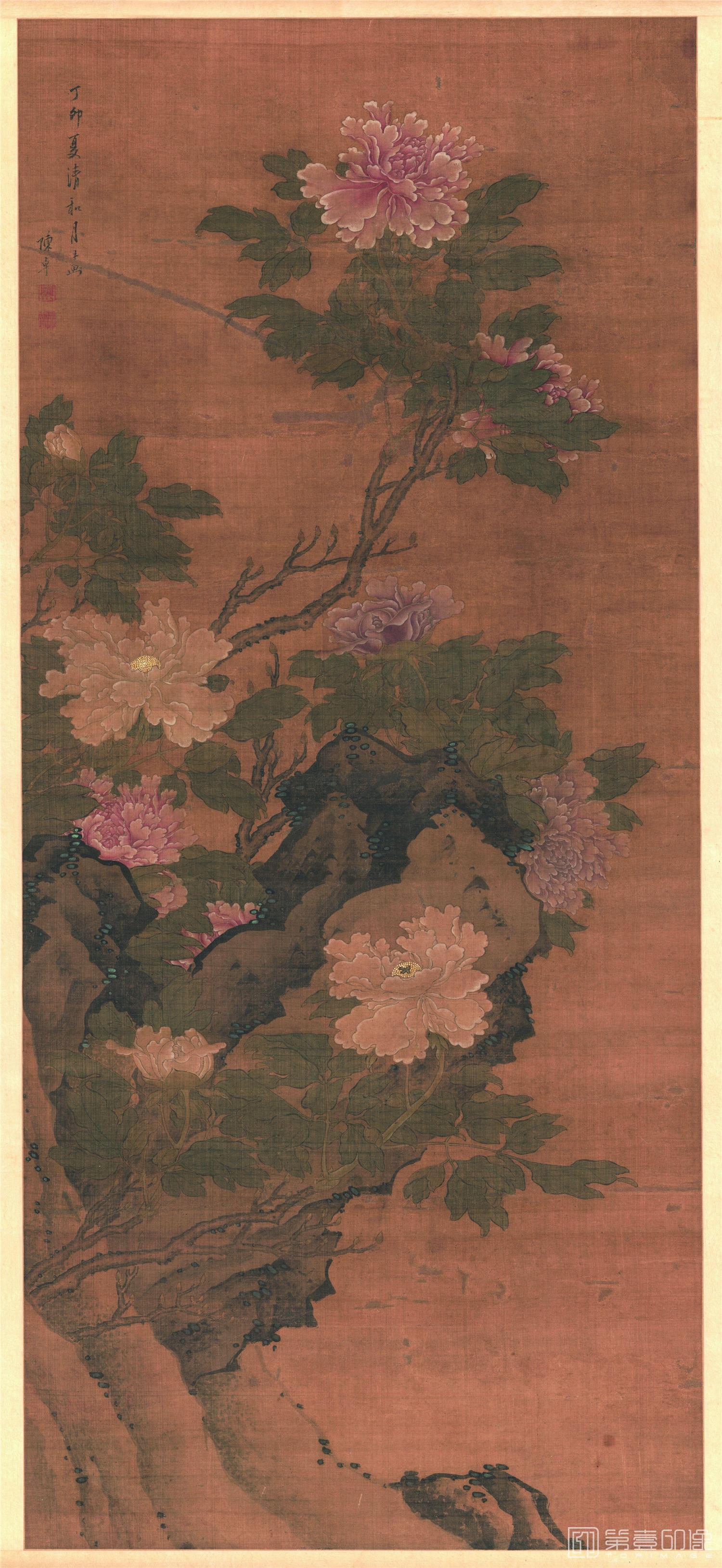 国画-牡丹图轴绢本149x68安博